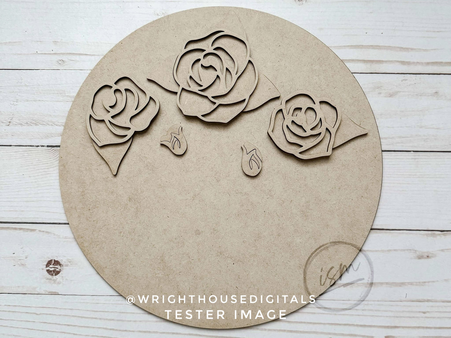 Three Roses Floral Bundle - Door Hanger Rounds - Sign Making and DIY Kits - Layered Floral Cut File For Glowforge Lasers - Digital SVG File