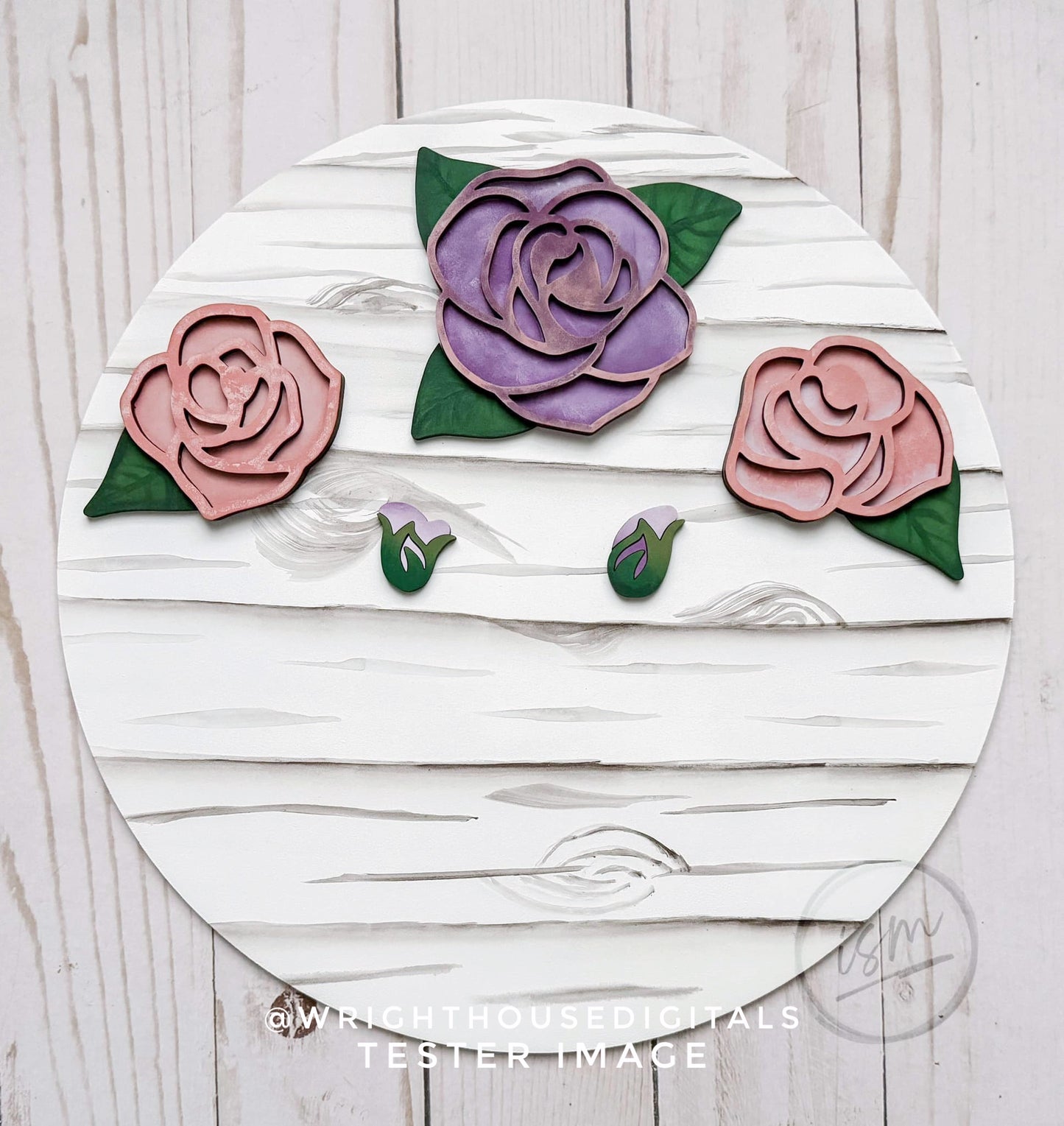 Three Roses Floral Bundle - Door Hanger Rounds - Sign Making and DIY Kits - Layered Floral Cut File For Glowforge Lasers - Digital SVG File