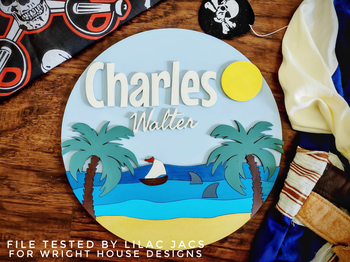 Shark Beach Sailboat Ocean Waves Baby Nursery Round - Sign Making Home Decor and DIY Kits - Cut File For Glowforge Lasers - Digital SVG File