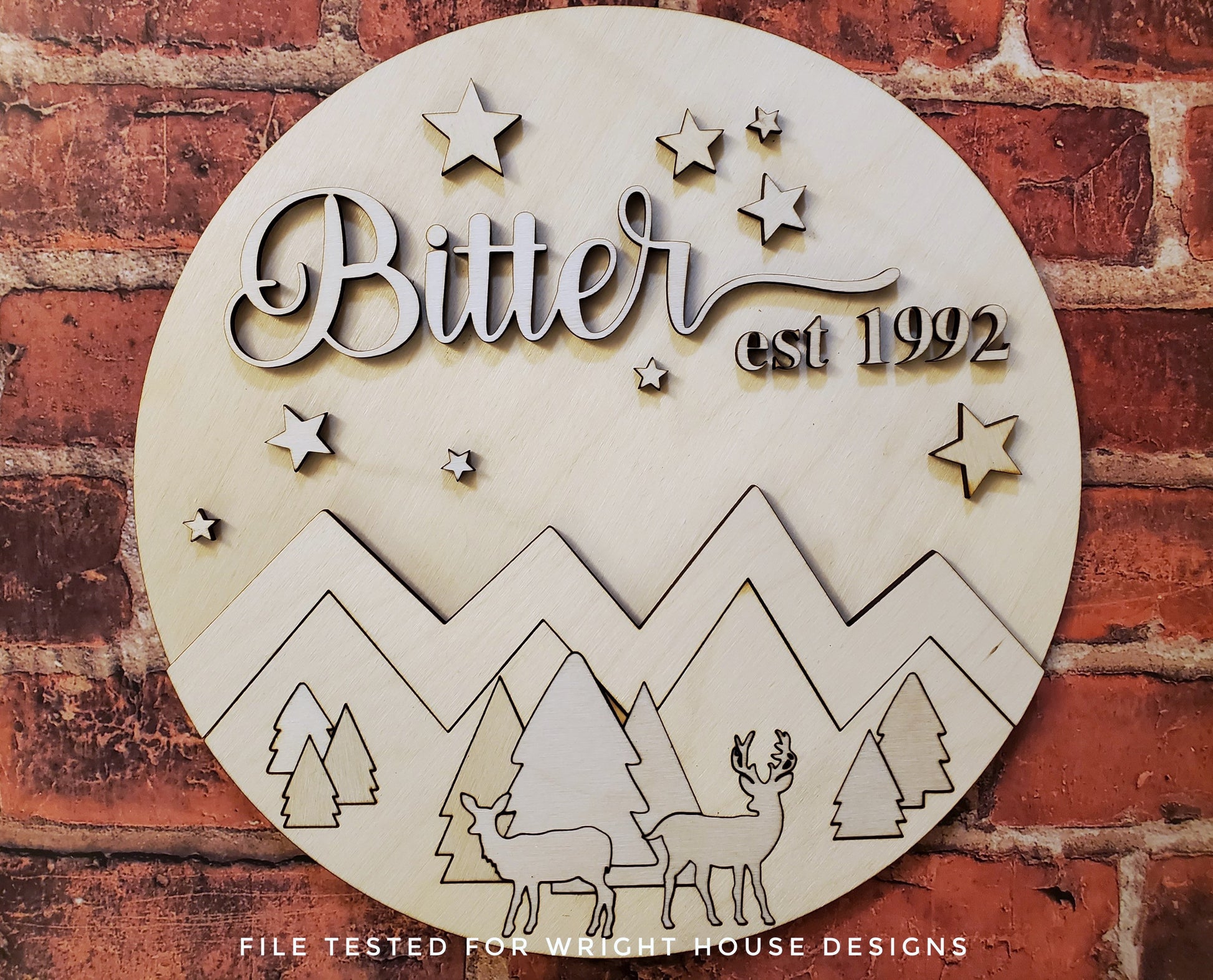 Woodland Deer Mountainscape Baby Nursery Round - Sign Making Home Decor and DIY Kits - Cut File For Glowforge Lasers - Digital SVG File