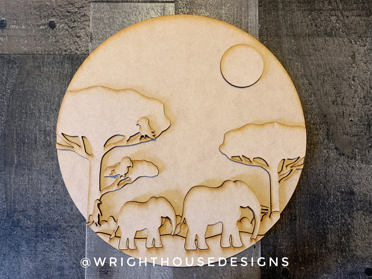 Elephants On the Savanna Baby Nursery Round - Sign Making Home Decor and DIY Kits - Cut File For Glowforge Lasers - Digital SVG File