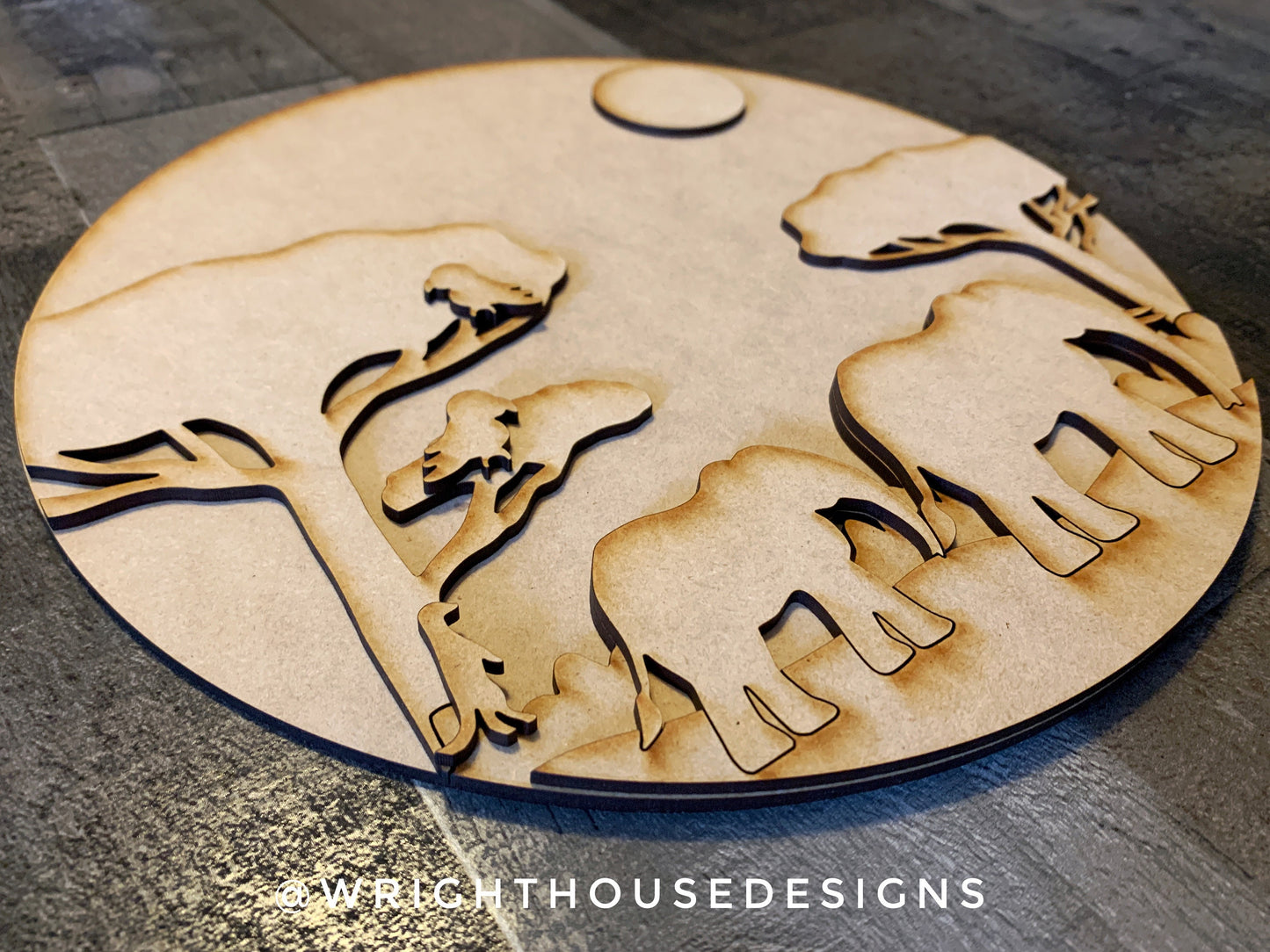 Elephants On the Savanna Baby Nursery Round - Sign Making Home Decor and DIY Kits - Cut File For Glowforge Lasers - Digital SVG File