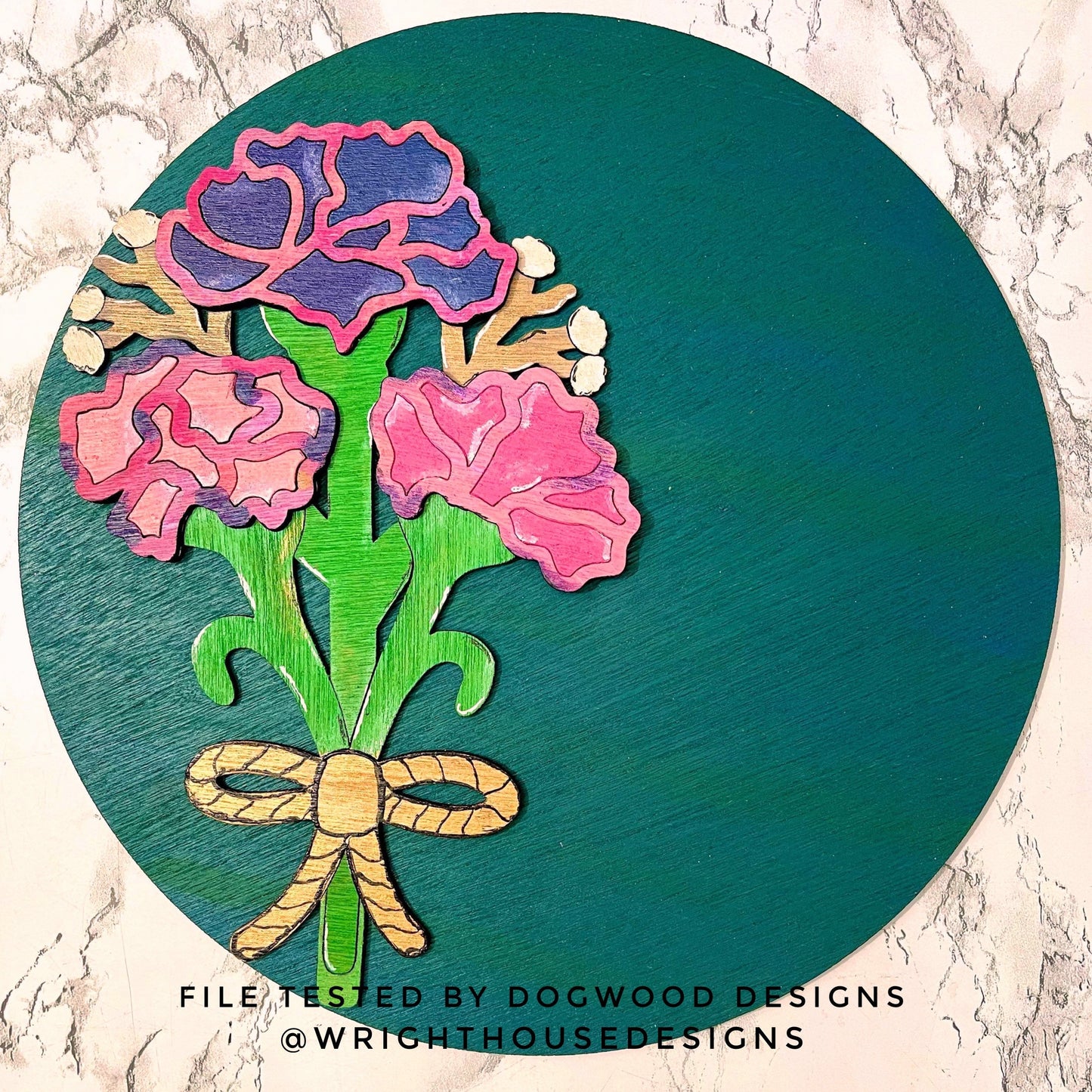Carnation Bouquet Shelf Sitter Round - Spring Floral Sign Making and DIY Kits - Single Line Cut File For Glowforge Laser - Digital SVG File