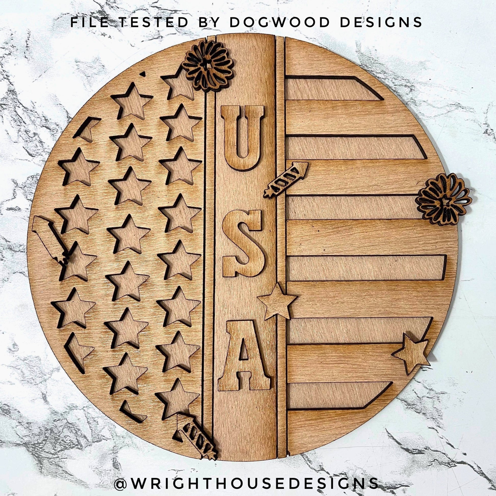 Interchangeable American Flag Summer Door Hanger Round - Sign Making and DIY Kits - Cut File For Glowforge Lasers - Digital SVG File