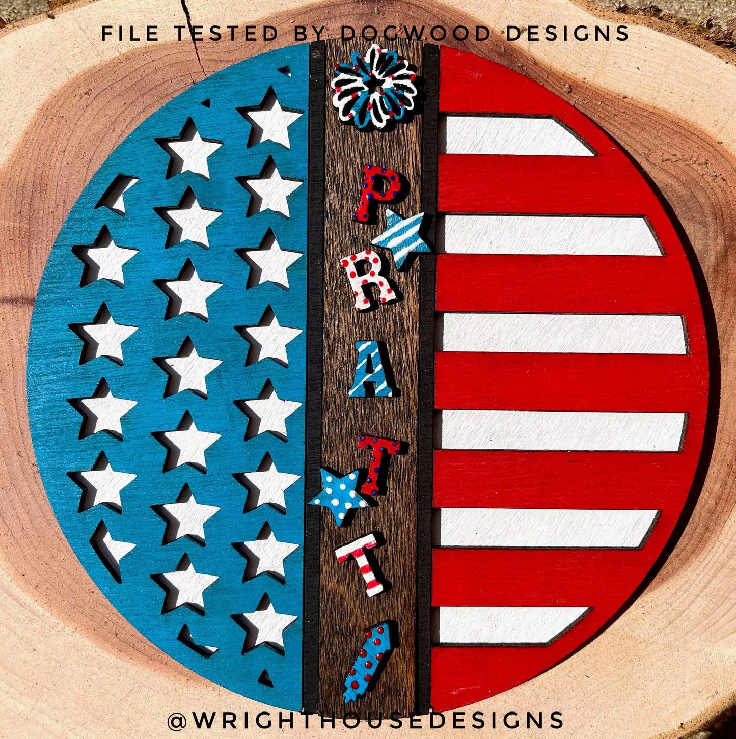 Interchangeable American Flag Summer Door Hanger Round - Sign Making and DIY Kits - Cut File For Glowforge Lasers - Digital SVG File