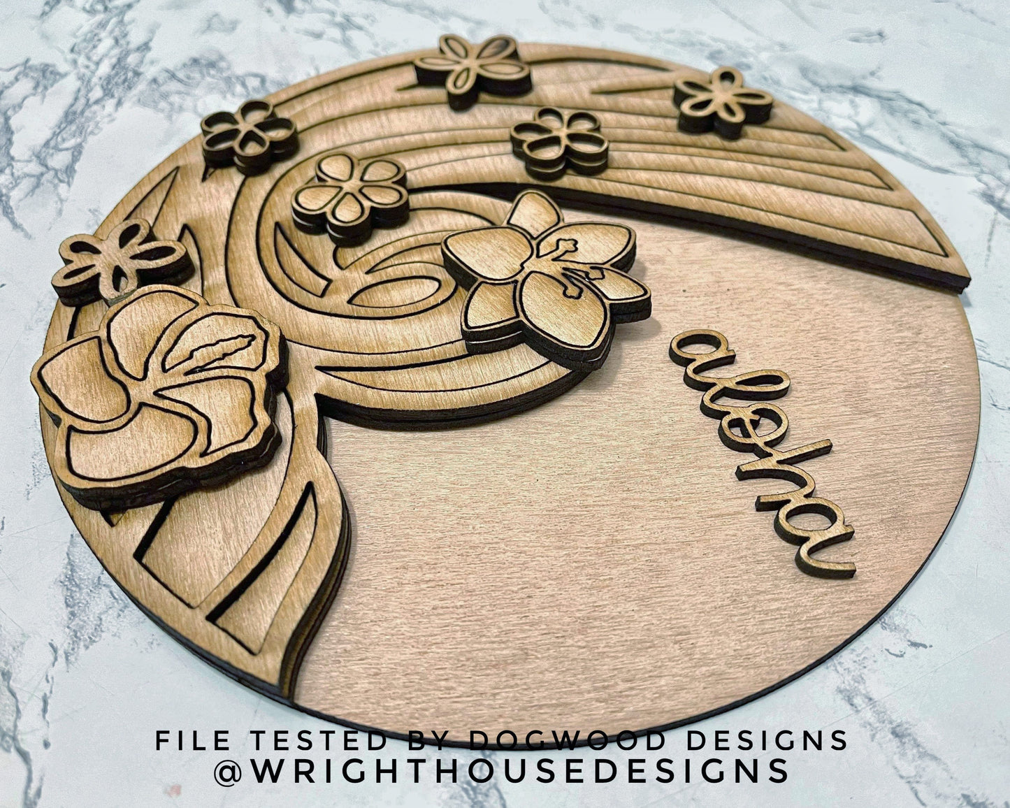 Aloha Waterfall Door Hanger Round - Summer Floral Sign Making and DIY Kits - Single Line Cut File For Glowforge Laser - Digital SVG File