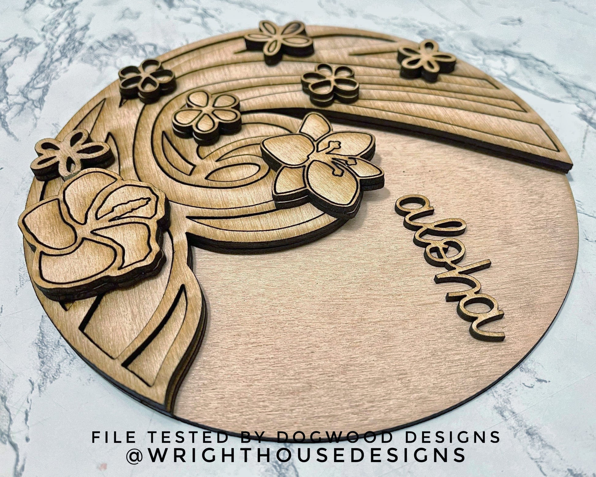 Aloha Waterfall Door Hanger Round - Summer Floral Sign Making and DIY Kits - Single Line Cut File For Glowforge Laser - Digital SVG File