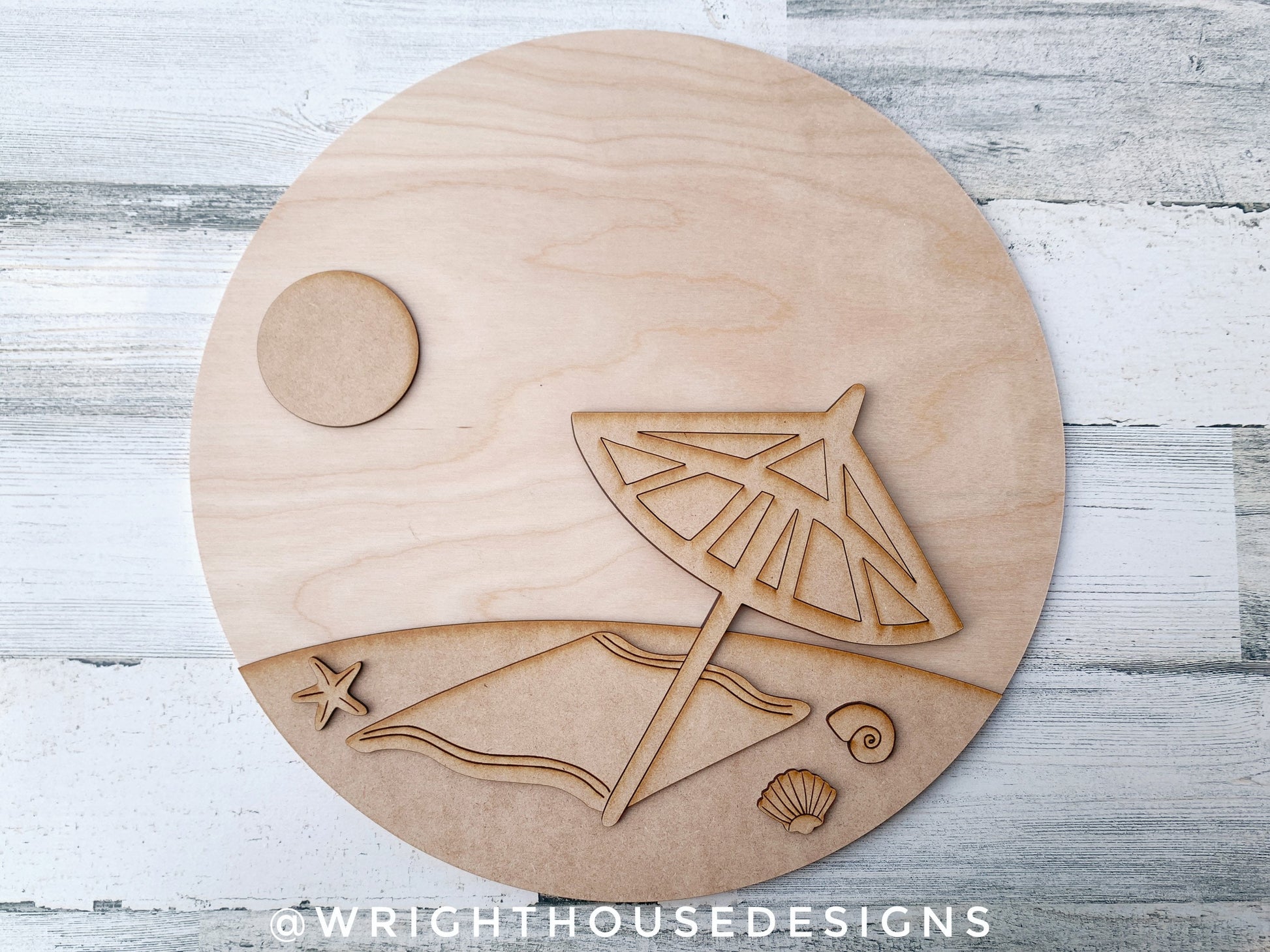Beach Bum Umbrella Summer Door Hanger Round Bundle - Sign Making and DIY Kits - Cut File For Glowforge Lasers - Digital SVG File