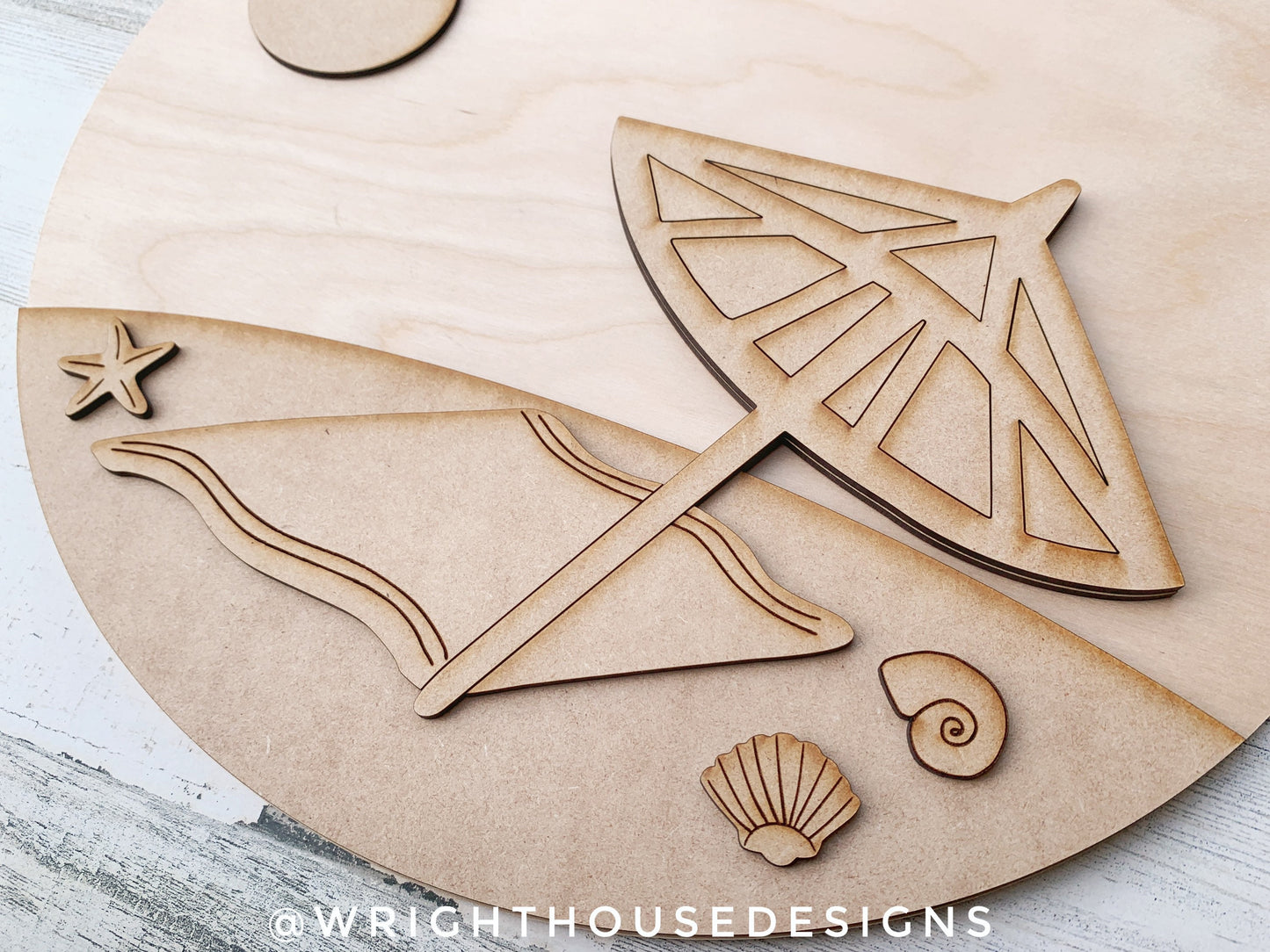 Beach Bum Umbrella Summer Door Hanger Round Bundle - Sign Making and DIY Kits - Cut File For Glowforge Lasers - Digital SVG File