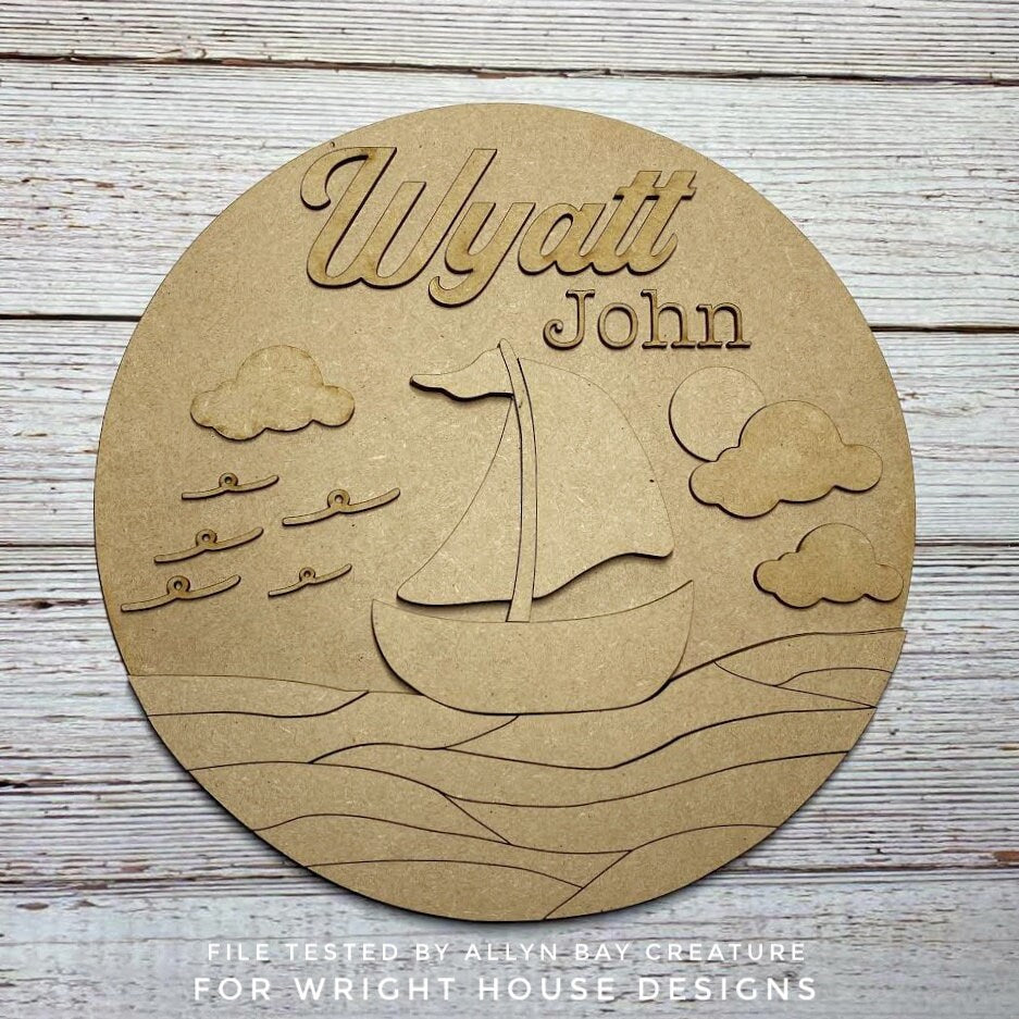 Ocean Waves Nautical Sailboat Baby Nursery Round - Sign Making Home Decor and DIY Kits - Cut File For Glowforge Lasers - Digital SVG File