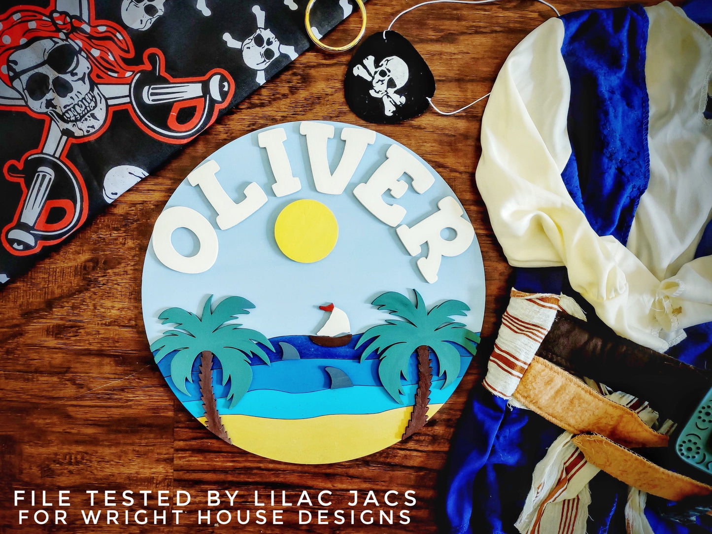 Shark Beach Sailboat Ocean Waves Baby Nursery Round - Sign Making Home Decor and DIY Kits - Cut File For Glowforge Lasers - Digital SVG File