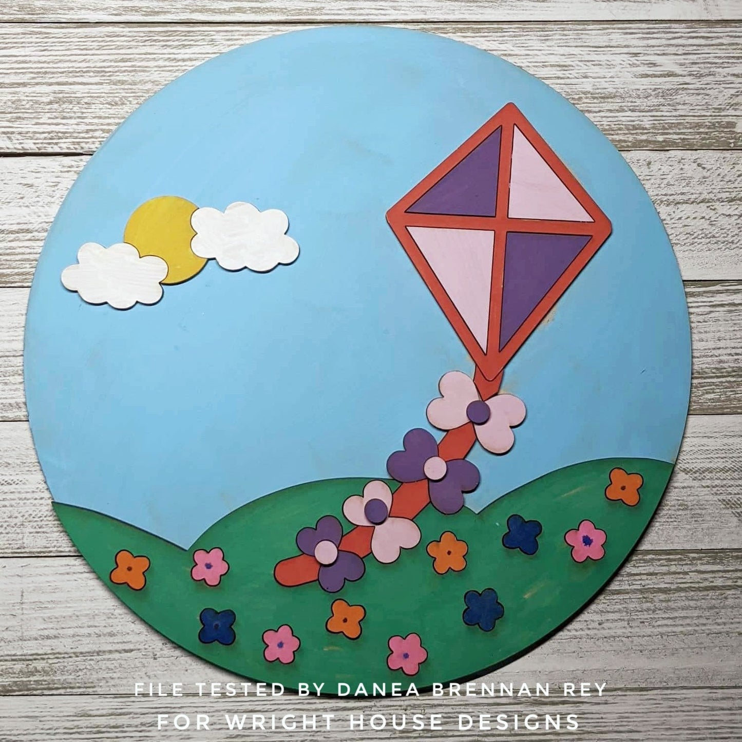 Spring Kite Flying Baby Girl Nursery Round - Floral Sign Making Home Decor and DIY Kits - Cut File For Glowforge Lasers - Digital SVG File