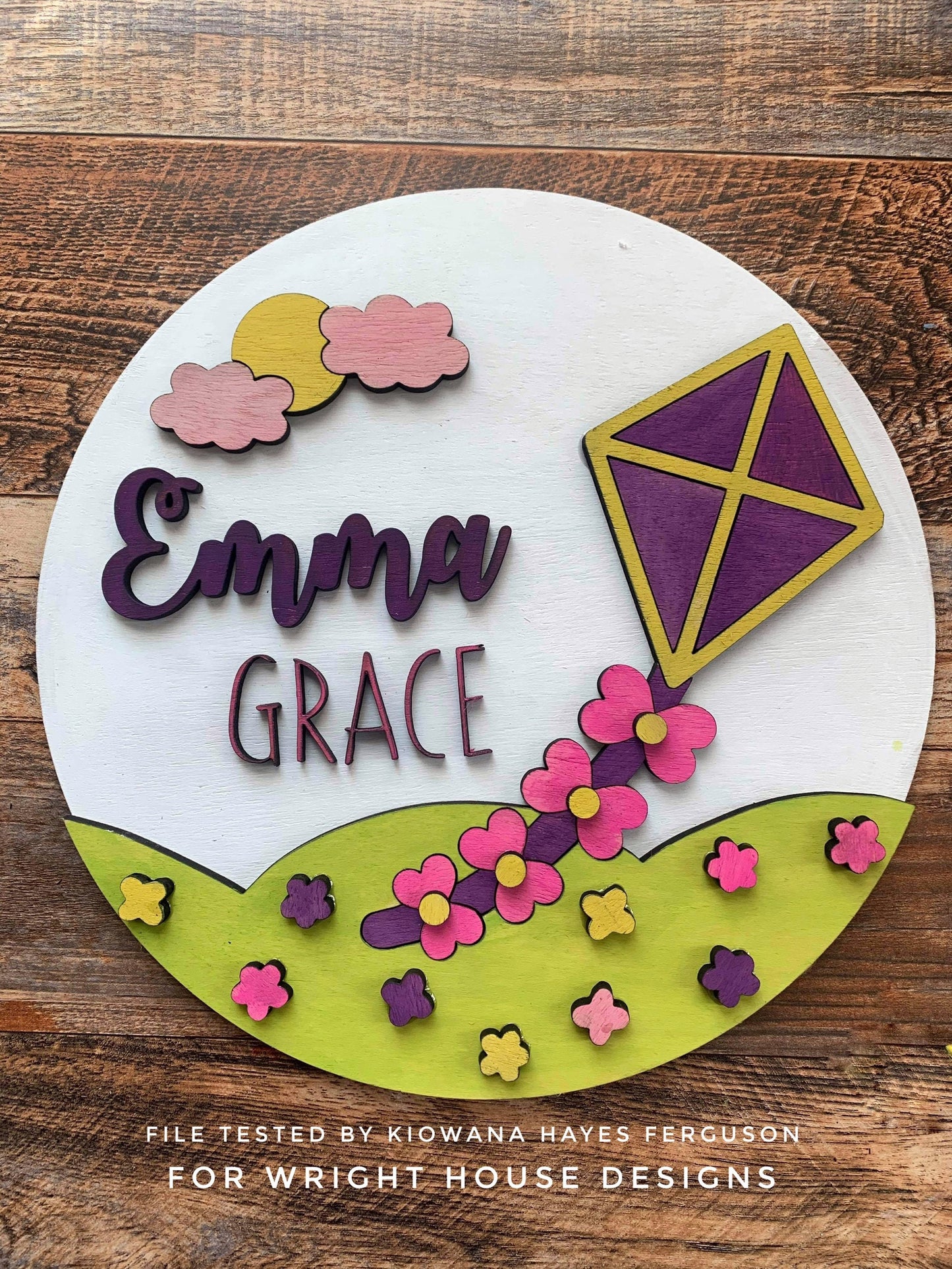 Spring Kite Flying Baby Girl Nursery Round - Floral Sign Making Home Decor and DIY Kits - Cut File For Glowforge Lasers - Digital SVG File