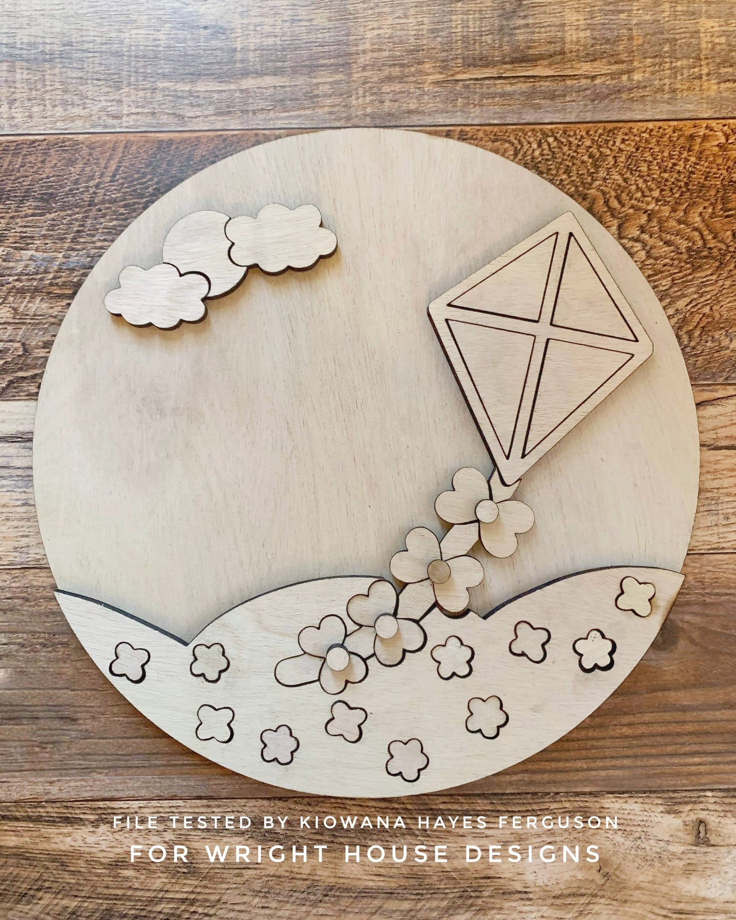 Spring Kite Flying Baby Girl Nursery Round - Floral Sign Making Home Decor and DIY Kits - Cut File For Glowforge Lasers - Digital SVG File