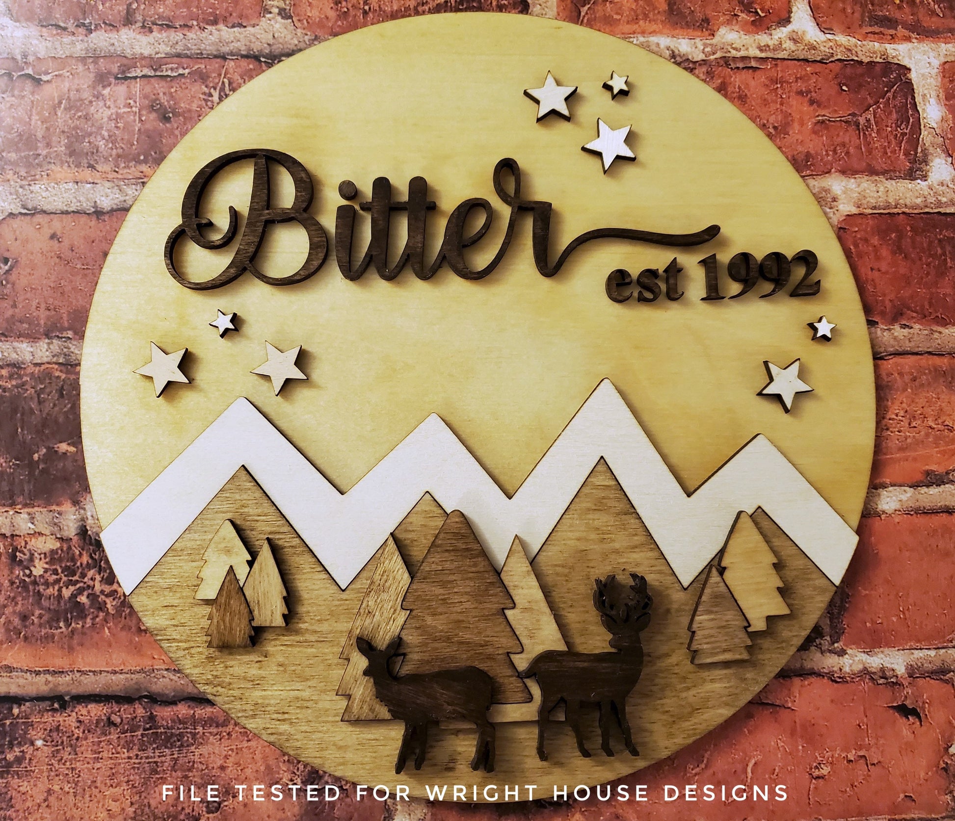 Woodland Deer Mountainscape Baby Nursery Round - Sign Making Home Decor and DIY Kits - Cut File For Glowforge Lasers - Digital SVG File