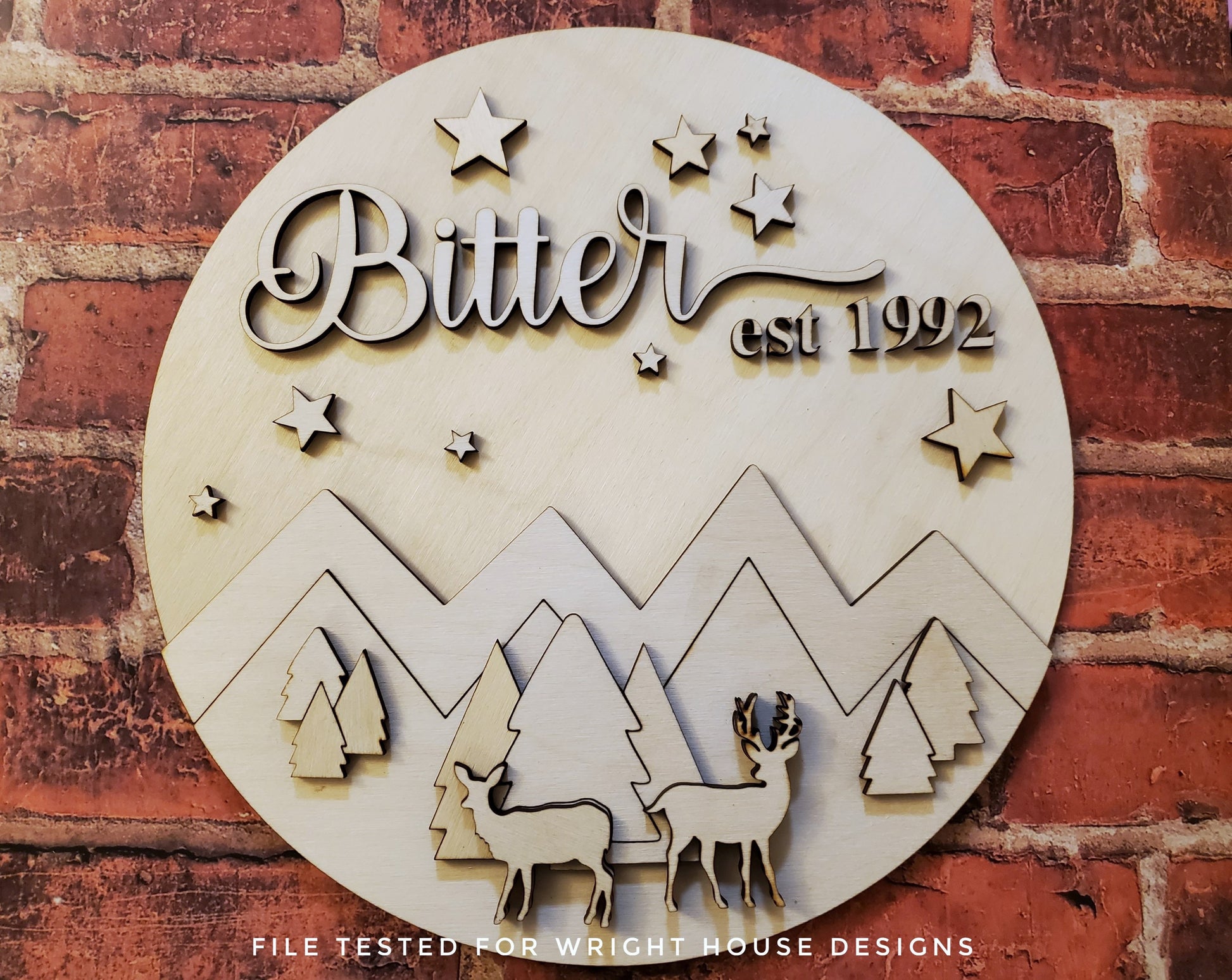 Woodland Deer Mountainscape Baby Nursery Round - Sign Making Home Decor and DIY Kits - Cut File For Glowforge Lasers - Digital SVG File