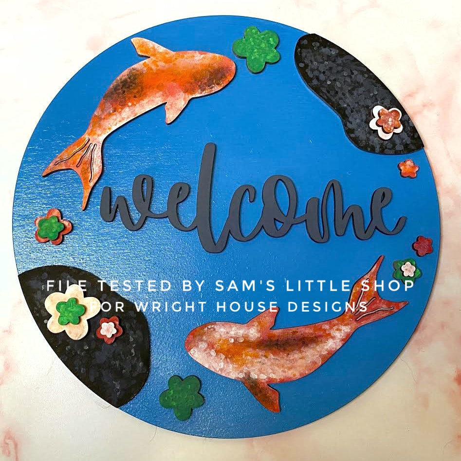 Zenful Koi Fish Pond Baby Nursery Round - Floral Sign Making Home Decor and DIY Kits - Cut File For Glowforge Lasers - Digital SVG File