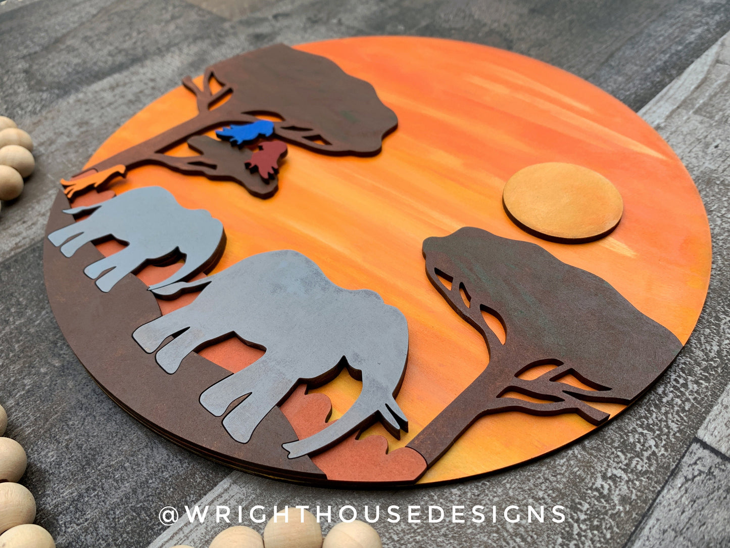 Elephants On the Savanna Baby Nursery Round - Sign Making Home Decor and DIY Kits - Cut File For Glowforge Lasers - Digital SVG File