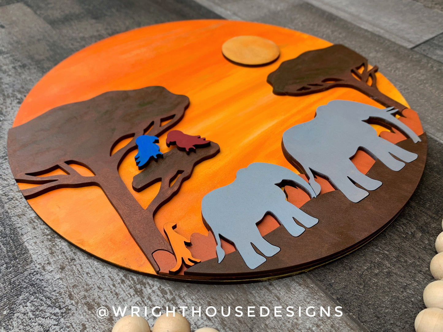 Elephants On the Savanna Baby Nursery Round - Sign Making Home Decor and DIY Kits - Cut File For Glowforge Lasers - Digital SVG File