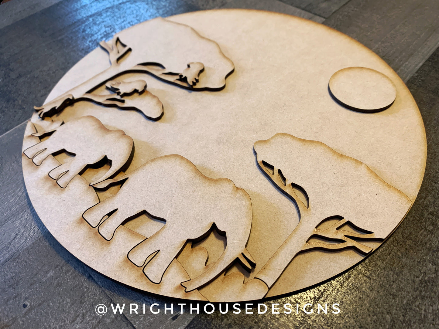 Elephants On the Savanna Baby Nursery Round - Sign Making Home Decor and DIY Kits - Cut File For Glowforge Lasers - Digital SVG File