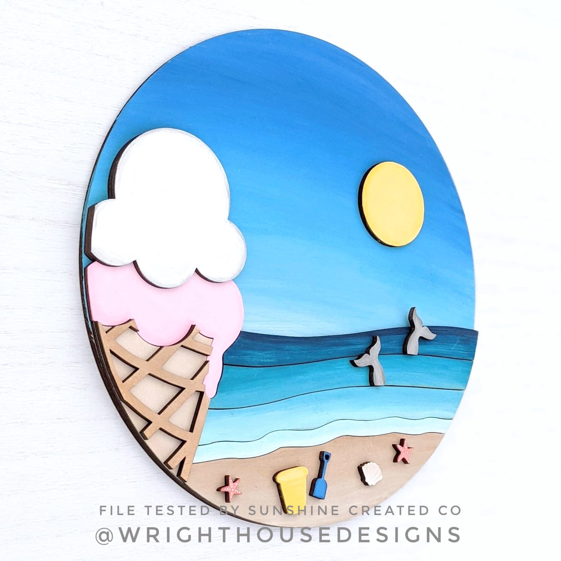 Sweet Summer Ice Cream Cone Beach Door Hanger Round - Sign Making and DIY Kits - Cut File For Glowforge Lasers - Digital SVG File