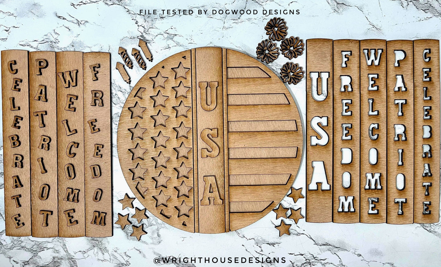 Interchangeable American Flag Summer Door Hanger Round - Sign Making and DIY Kits - Cut File For Glowforge Lasers - Digital SVG File