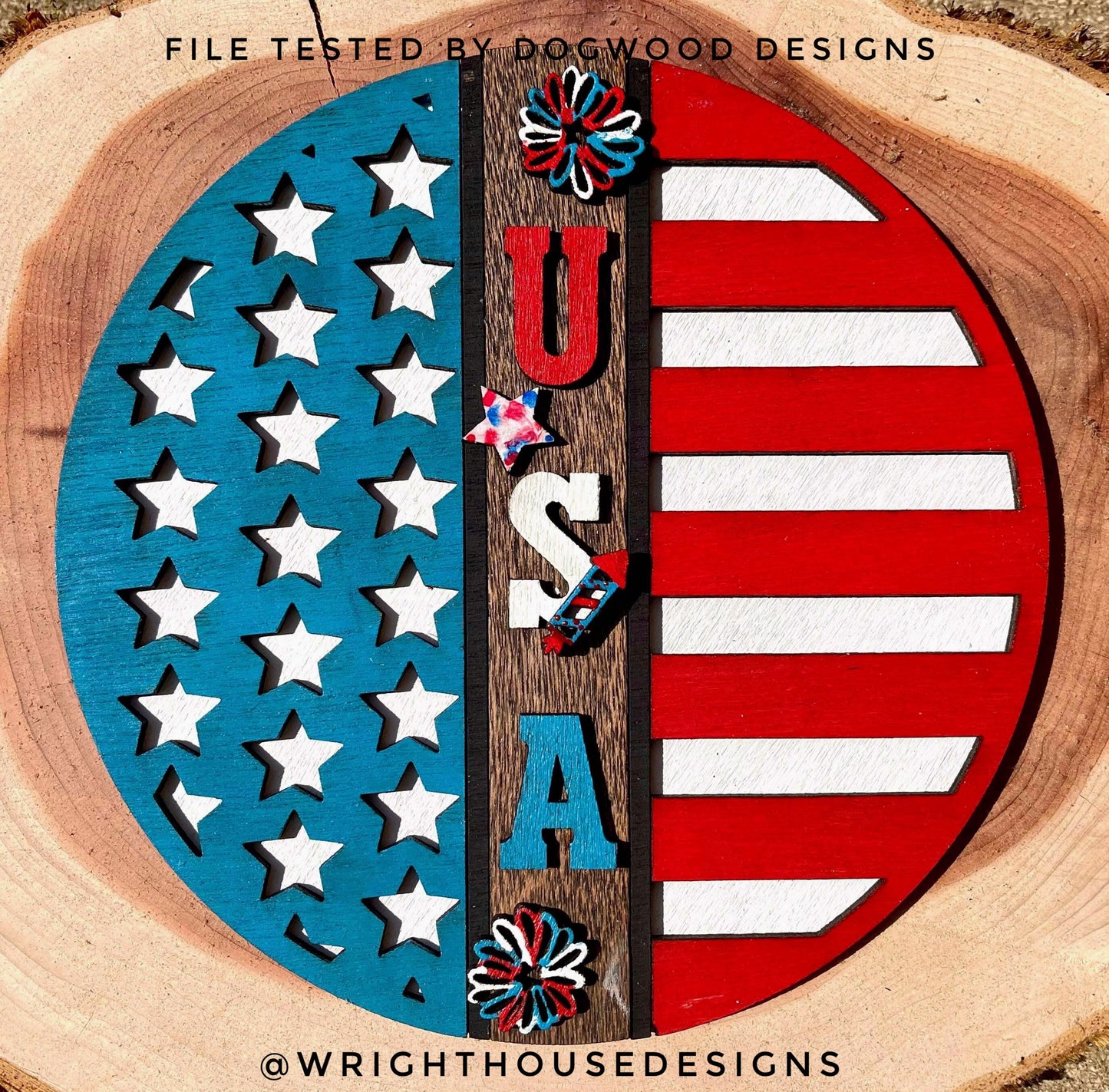 Interchangeable American Flag Summer Door Hanger Round - Sign Making and DIY Kits - Cut File For Glowforge Lasers - Digital SVG File
