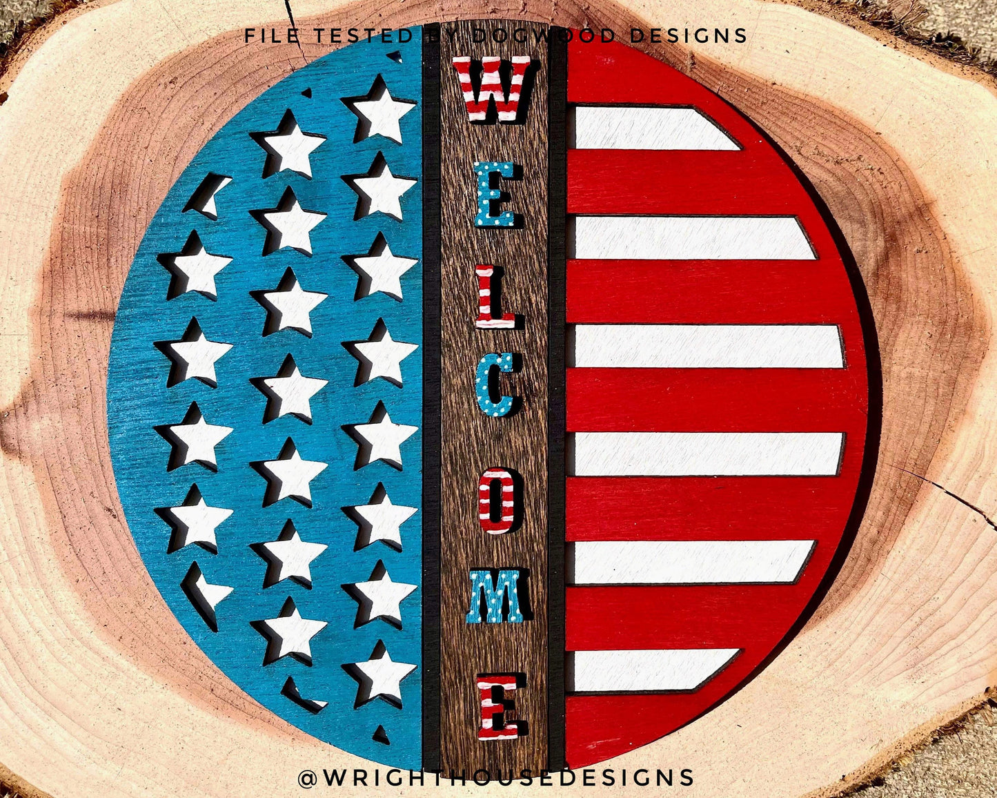 Interchangeable American Flag Summer Door Hanger Round - Sign Making and DIY Kits - Cut File For Glowforge Lasers - Digital SVG File