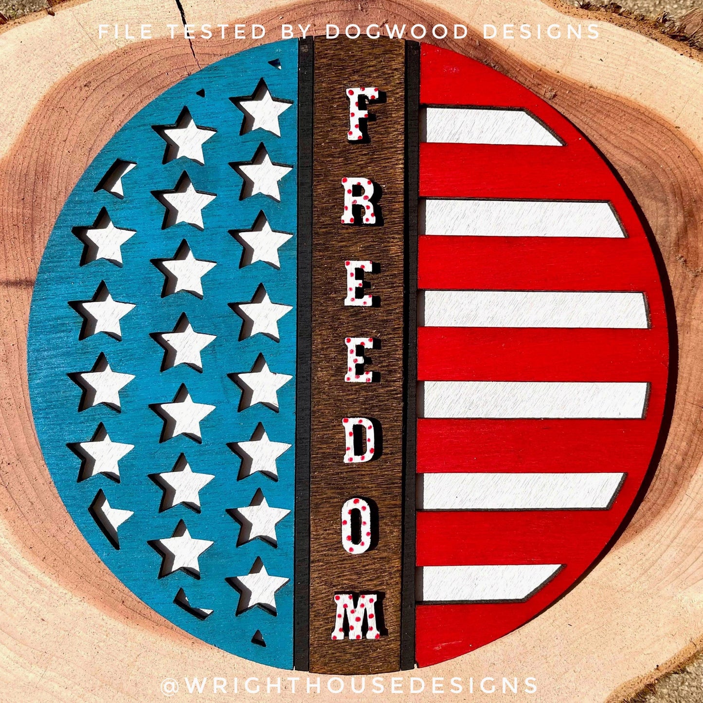 Interchangeable American Flag Summer Door Hanger Round - Sign Making and DIY Kits - Cut File For Glowforge Lasers - Digital SVG File