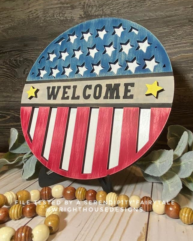 Interchangeable American Flag Summer Door Hanger Round - Sign Making and DIY Kits - Cut File For Glowforge Lasers - Digital SVG File