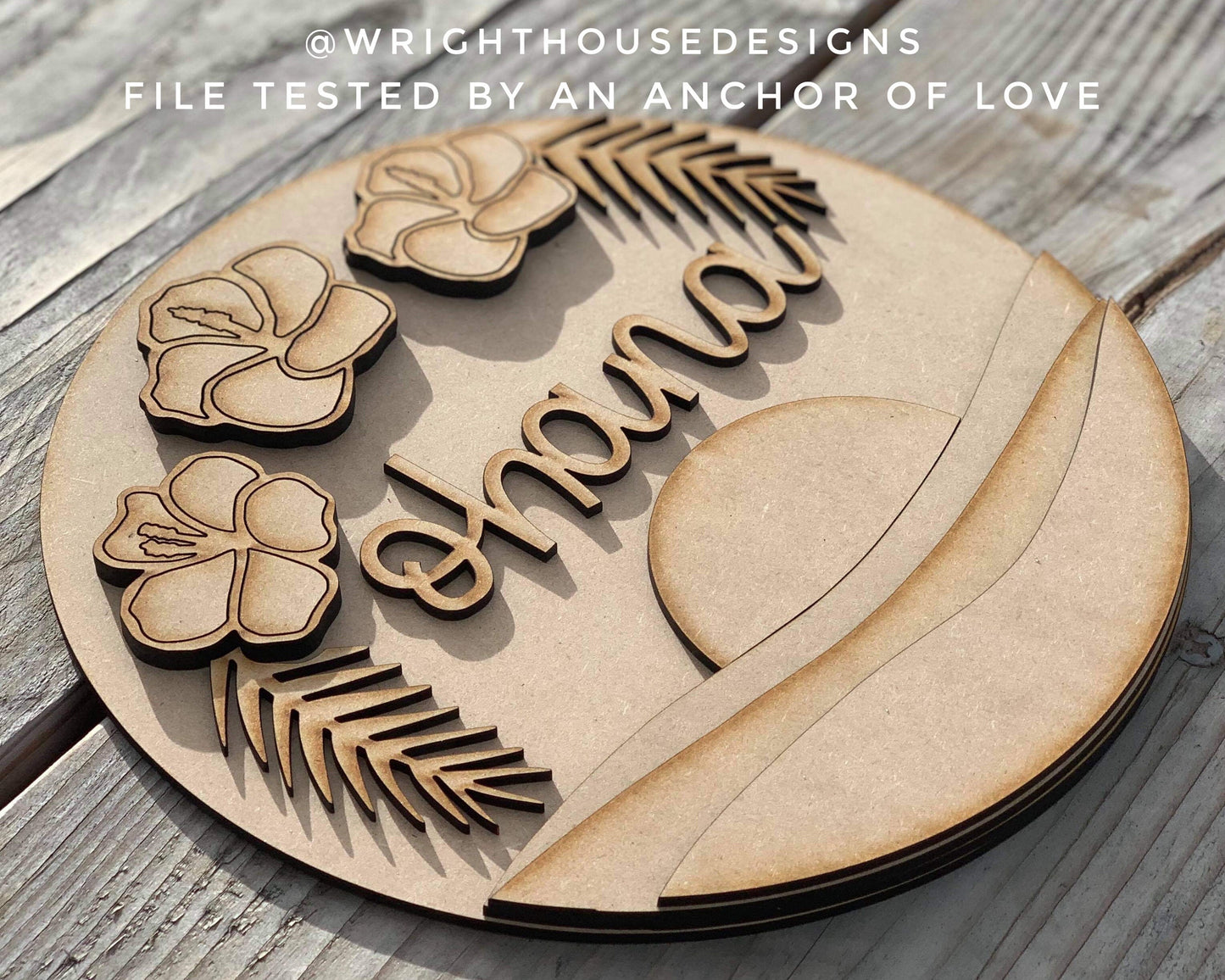 Ohana Hibiscus Sunset Beach Door Hanger - Summer Floral Sign Making and DIY Kits - Cut File For Glowforge Laser - Digital SVG File