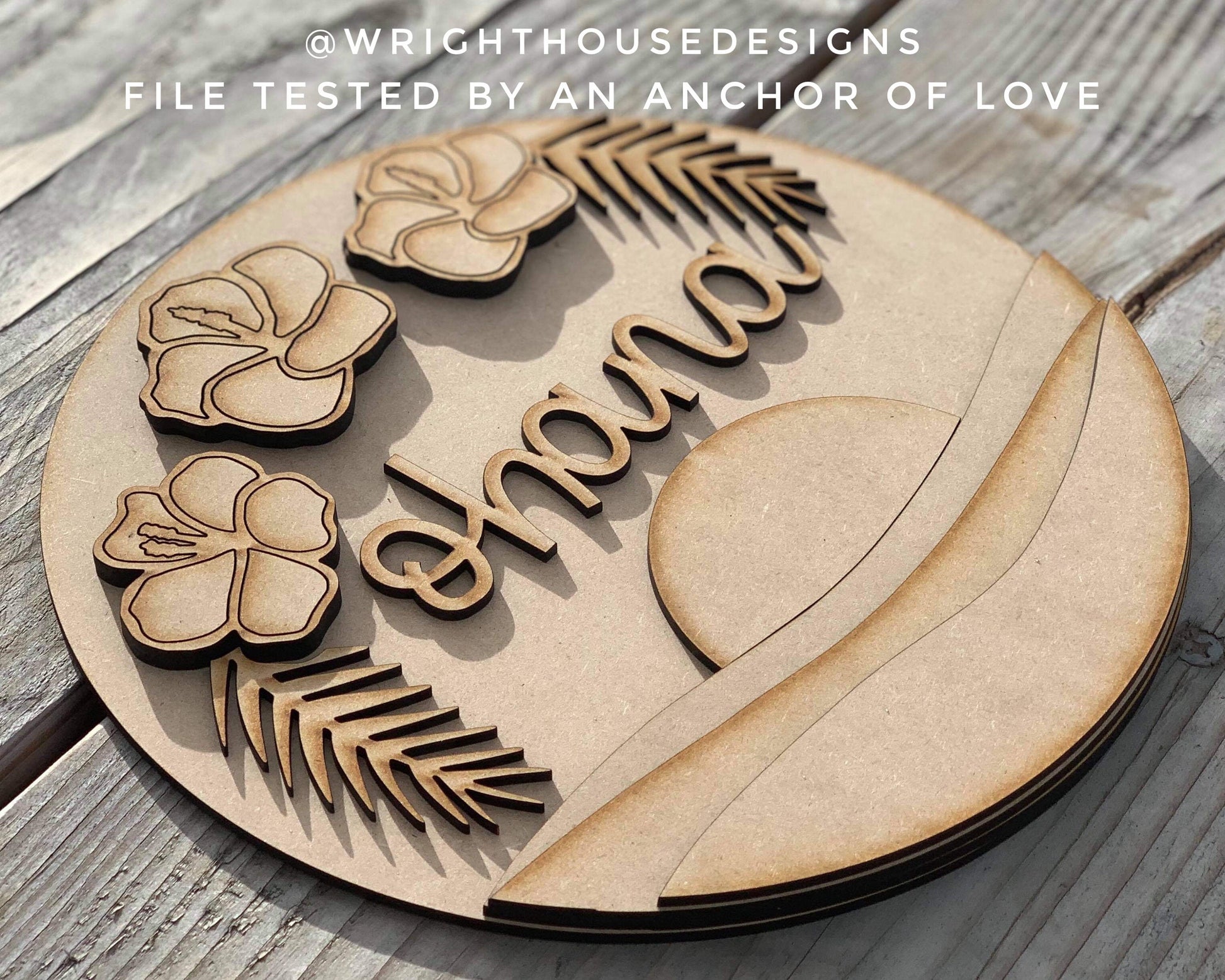 Ohana Hibiscus Sunset Beach Door Hanger - Summer Floral Sign Making and DIY Kits - Cut File For Glowforge Laser - Digital SVG File