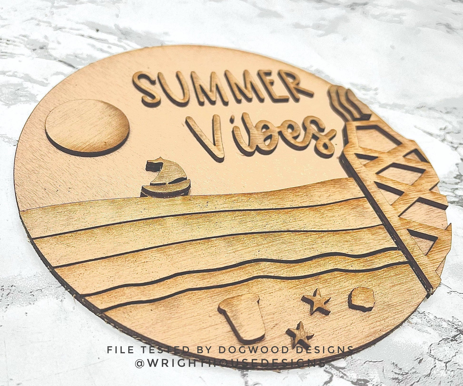 Summer Vibes Tiki Bonfire Beach Door Hanger Round - Sign Making and DIY Kits - Cut File For Glowforge Lasers - Digital SVG File
