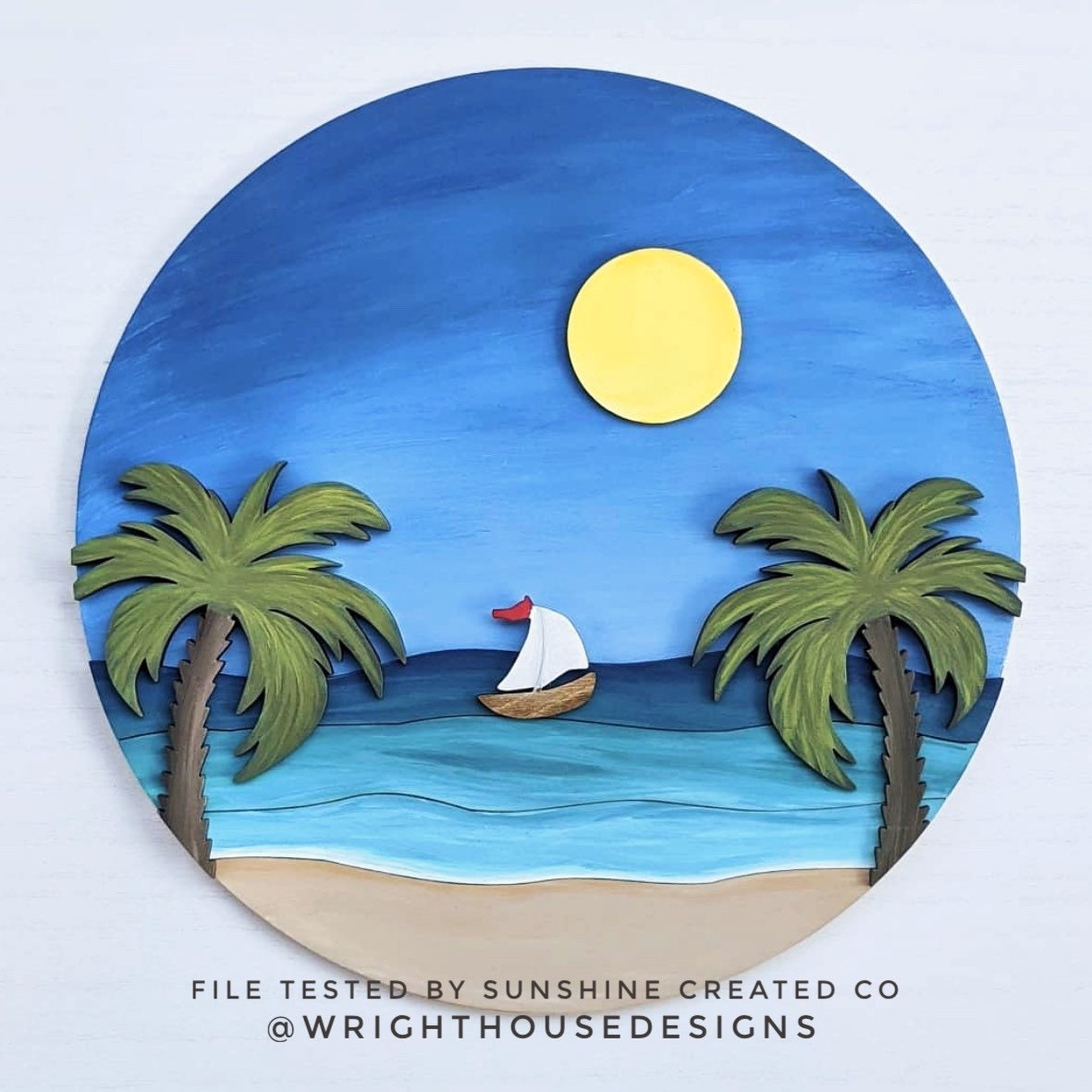 Shark Beach Sailboat Ocean Waves Baby Nursery Round - Sign Making Home Decor and DIY Kits - Cut File For Glowforge Lasers - Digital SVG File