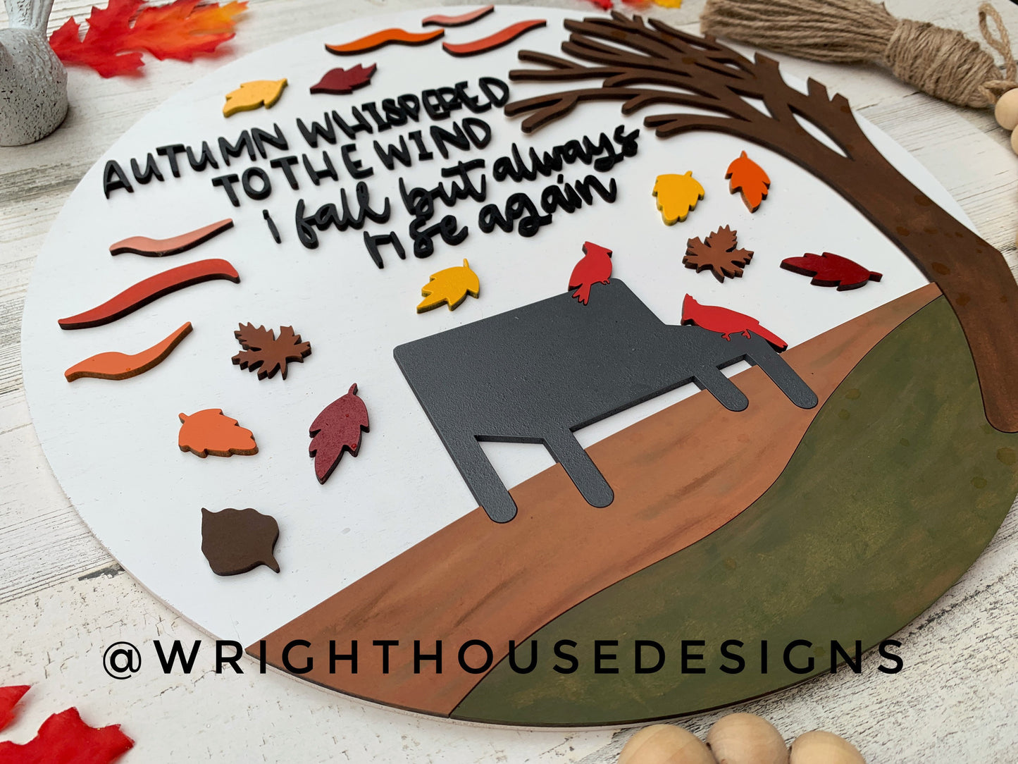 Windy Autumn Day Leaf and Cardinal Door Hanger Round - Seasonal Sign Making and DIY Kits - Cut File For Glowforge Laser - Digital SVG File