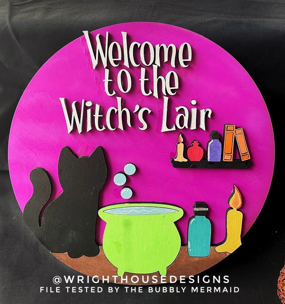 Welcome to the Witch's Lair Halloween Door Hanger Bundle - Seasonal Sign Making and DIY Kits - Digital SVG Cut File For Glowforge Lasers