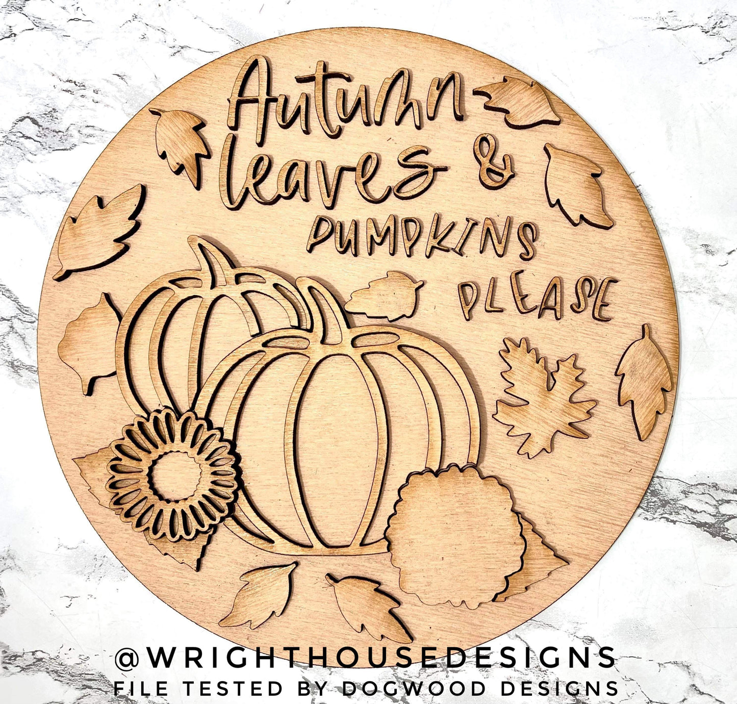 Autumn Leaves and Pumpkins Please Shelf Sitter - Seasonal Floral Sign Making and DIY Kits - Cut File For Glowforge Lasers - Digital SVG File