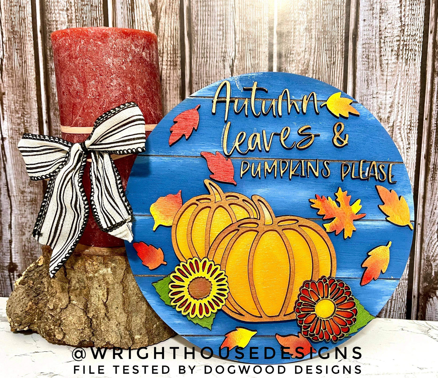 Autumn Leaves and Pumpkins Please Shelf Sitter - Seasonal Floral Sign Making and DIY Kits - Cut File For Glowforge Lasers - Digital SVG File