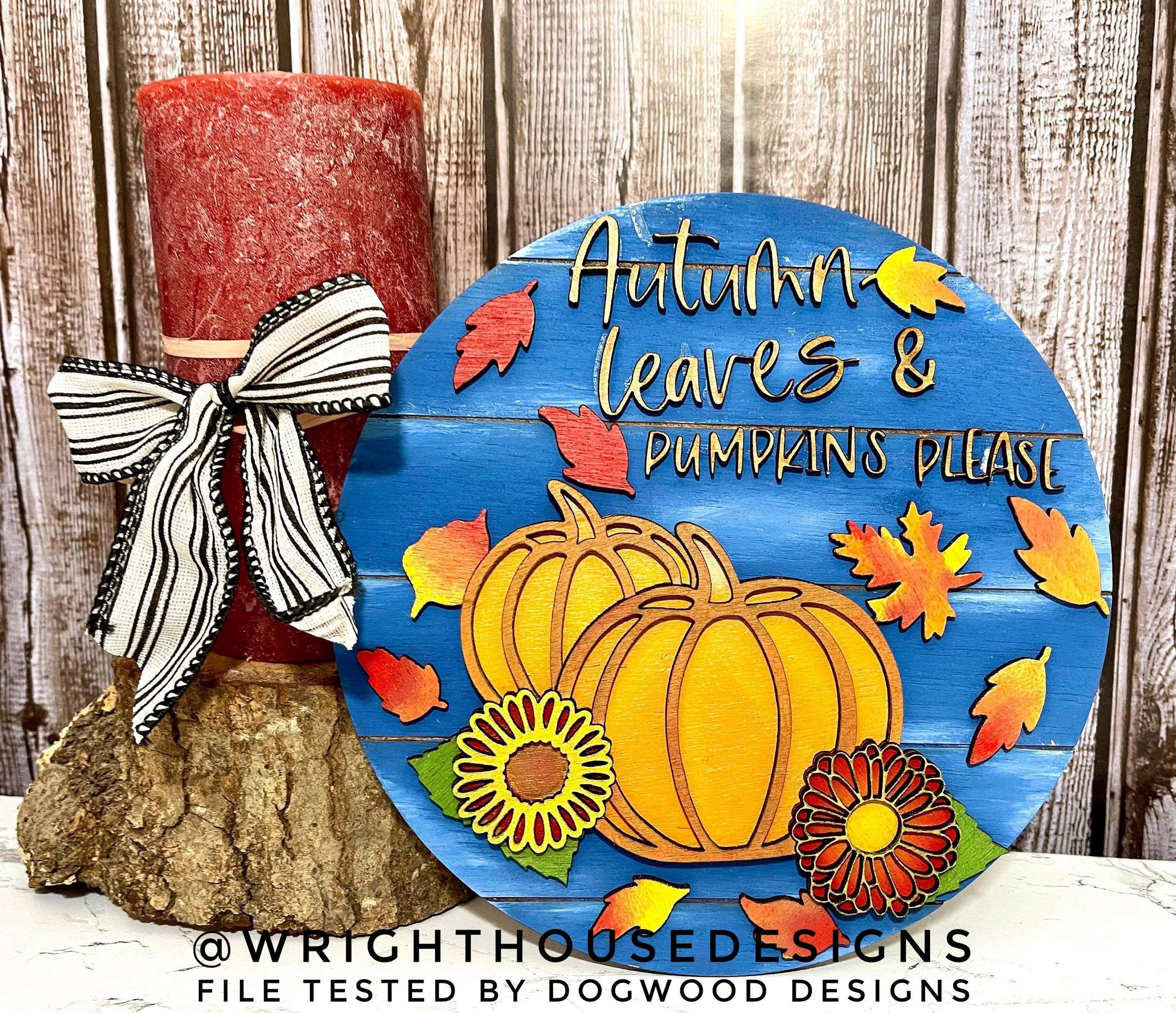 Autumn Leaves and Pumpkins Please Shelf Sitter - Seasonal Floral Sign Making and DIY Kits - Cut File For Glowforge Lasers - Digital SVG File