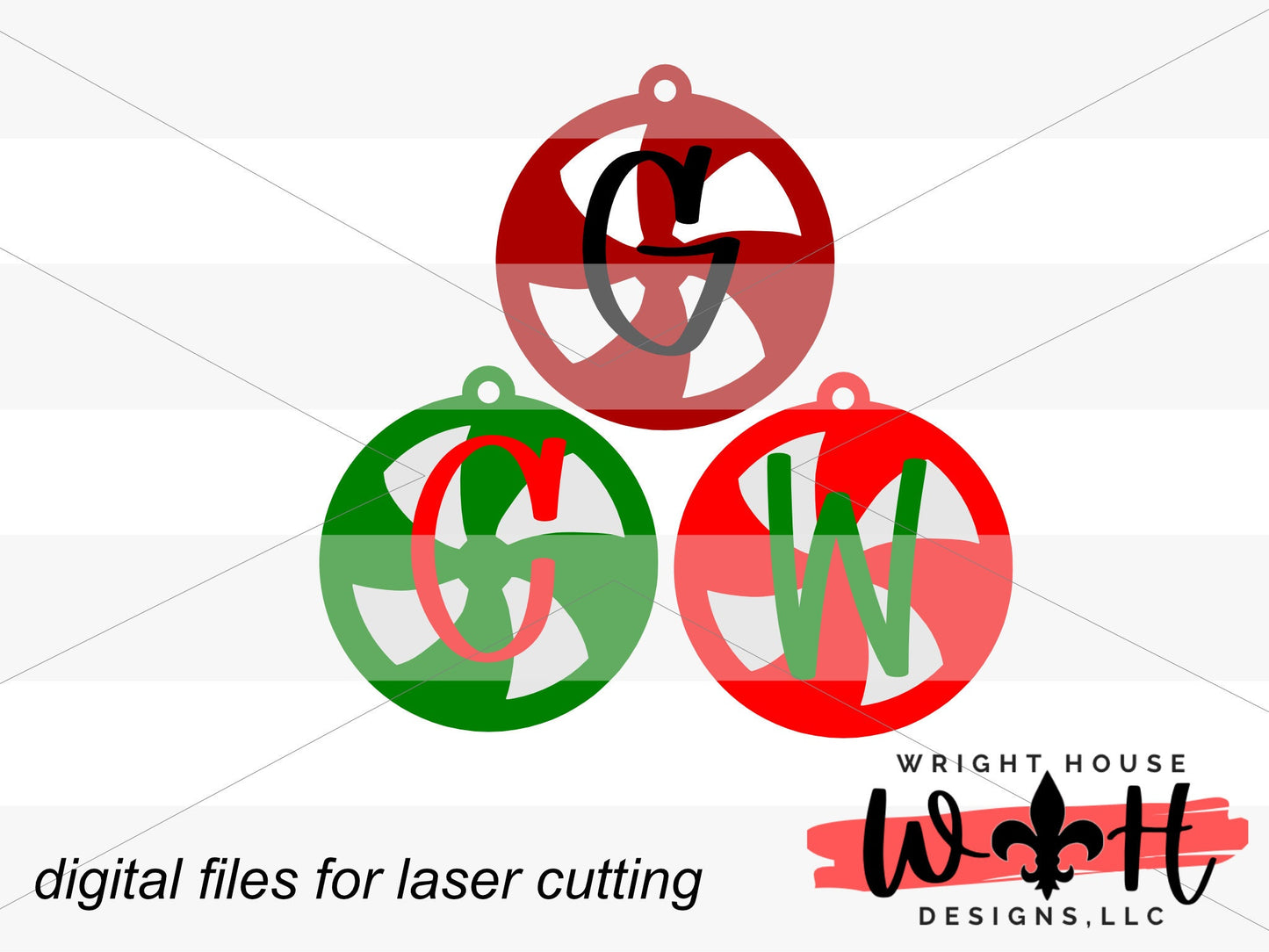Peppermint Swirl Monogram Stocking Tags Christmas Ornament Bundle - Gift Bag Tag Set - Quick Cut File For Glowforge Laser - Digital SVG File