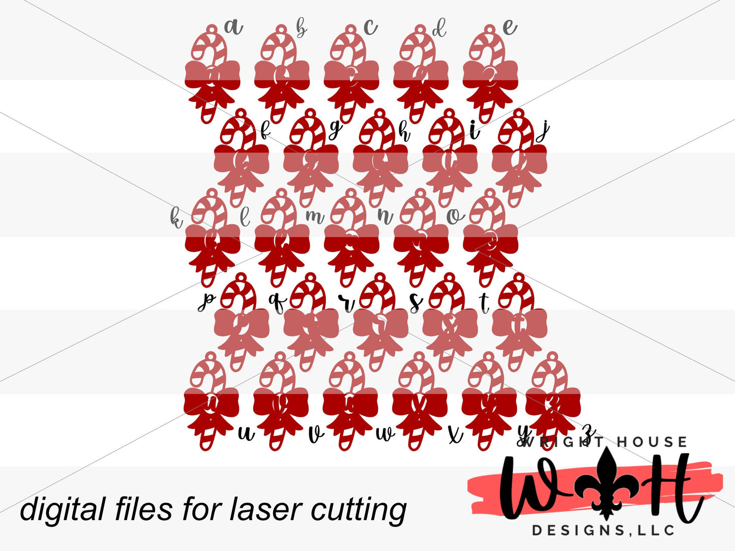 Candy Cane Monogram Stocking Tags Christmas Ornament Bundle - Quick Cut Gift Bag Tag Set - Cut File For Glowforge Lasers - Digital SVG File