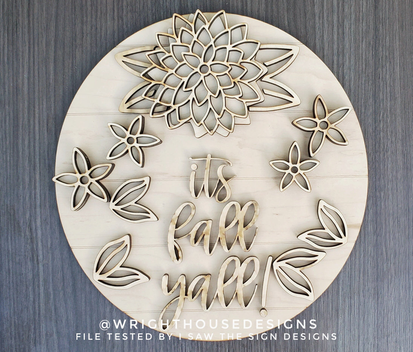 It's Fall Y'all Dahlia Star Anise Floral Shelf Sitter - Seasonal Sign Making and DIY Kits - Cut File For Glowforge Laser - Digital SVG File