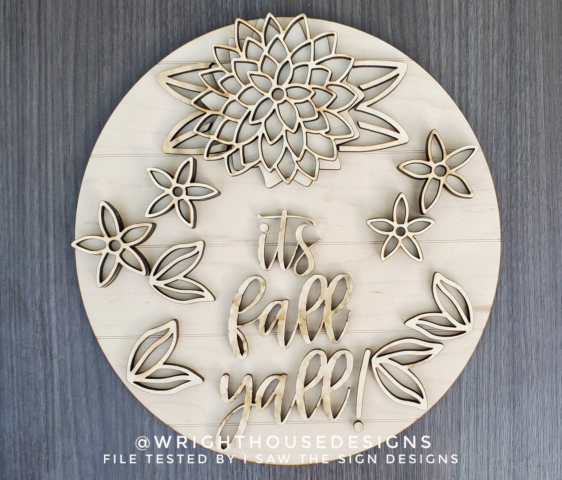 It's Fall Y'all Dahlia Star Anise Floral Shelf Sitter - Seasonal Sign Making and DIY Kits - Cut File For Glowforge Laser - Digital SVG File