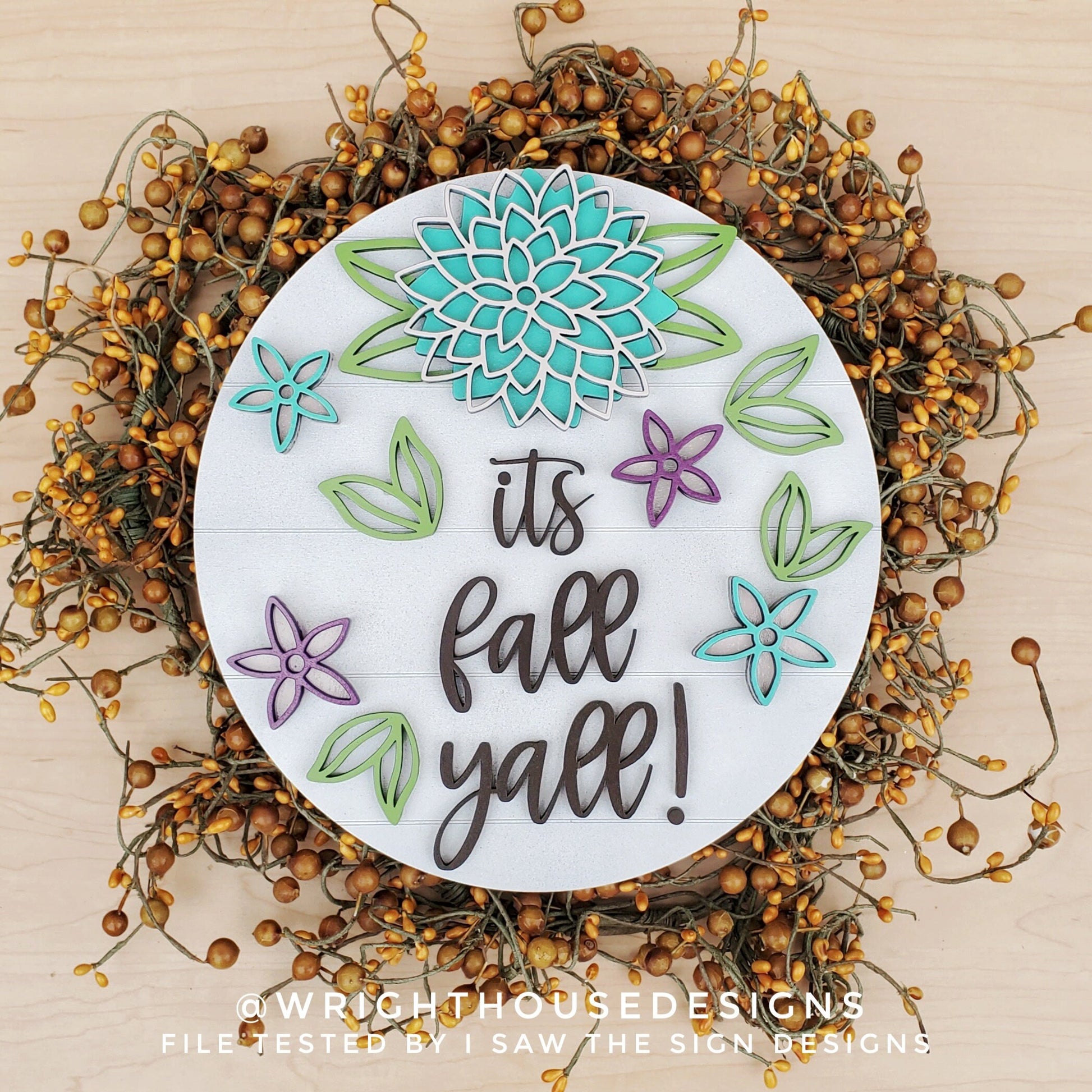 It's Fall Y'all Dahlia Star Anise Floral Shelf Sitter - Seasonal Sign Making and DIY Kits - Cut File For Glowforge Laser - Digital SVG File