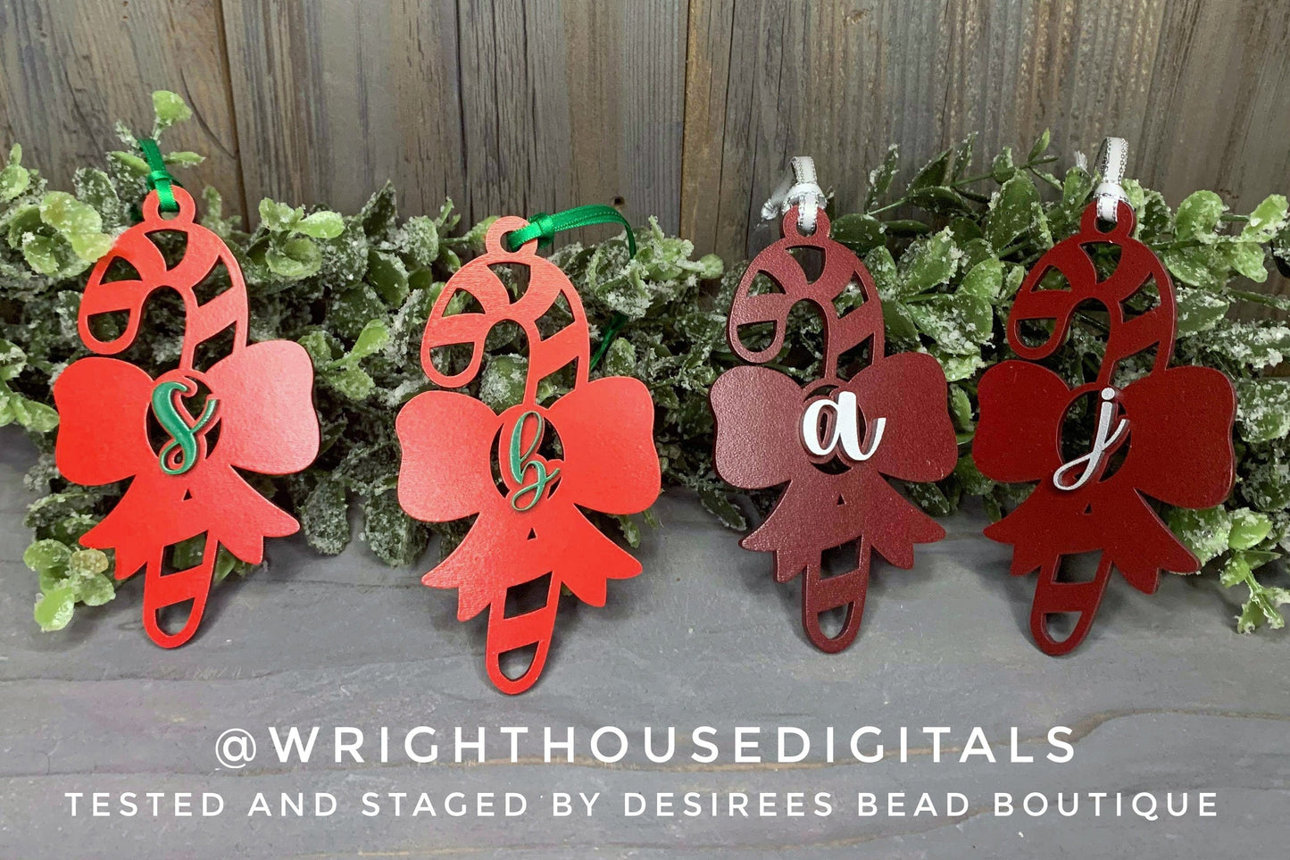 Candy Cane Monogram Stocking Tags Christmas Ornament Bundle - Quick Cut Gift Bag Tag Set - Cut File For Glowforge Lasers - Digital SVG File
