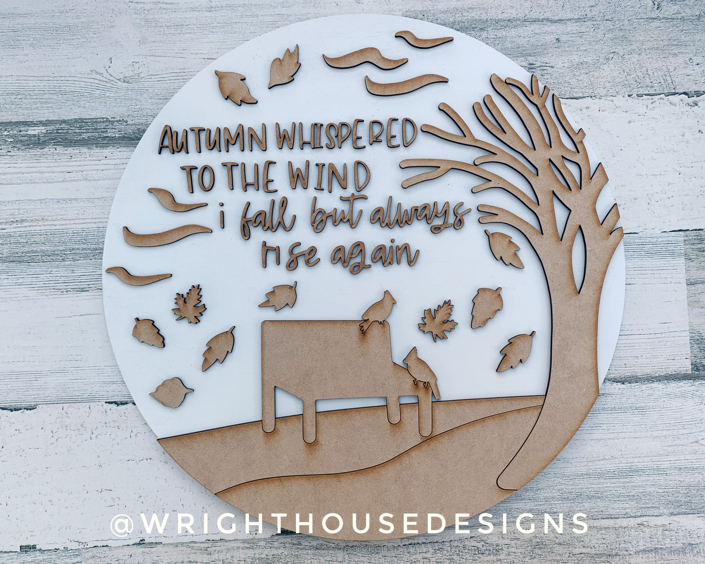 Windy Autumn Day Leaf and Cardinal Door Hanger Round - Seasonal Sign Making and DIY Kits - Cut File For Glowforge Laser - Digital SVG File