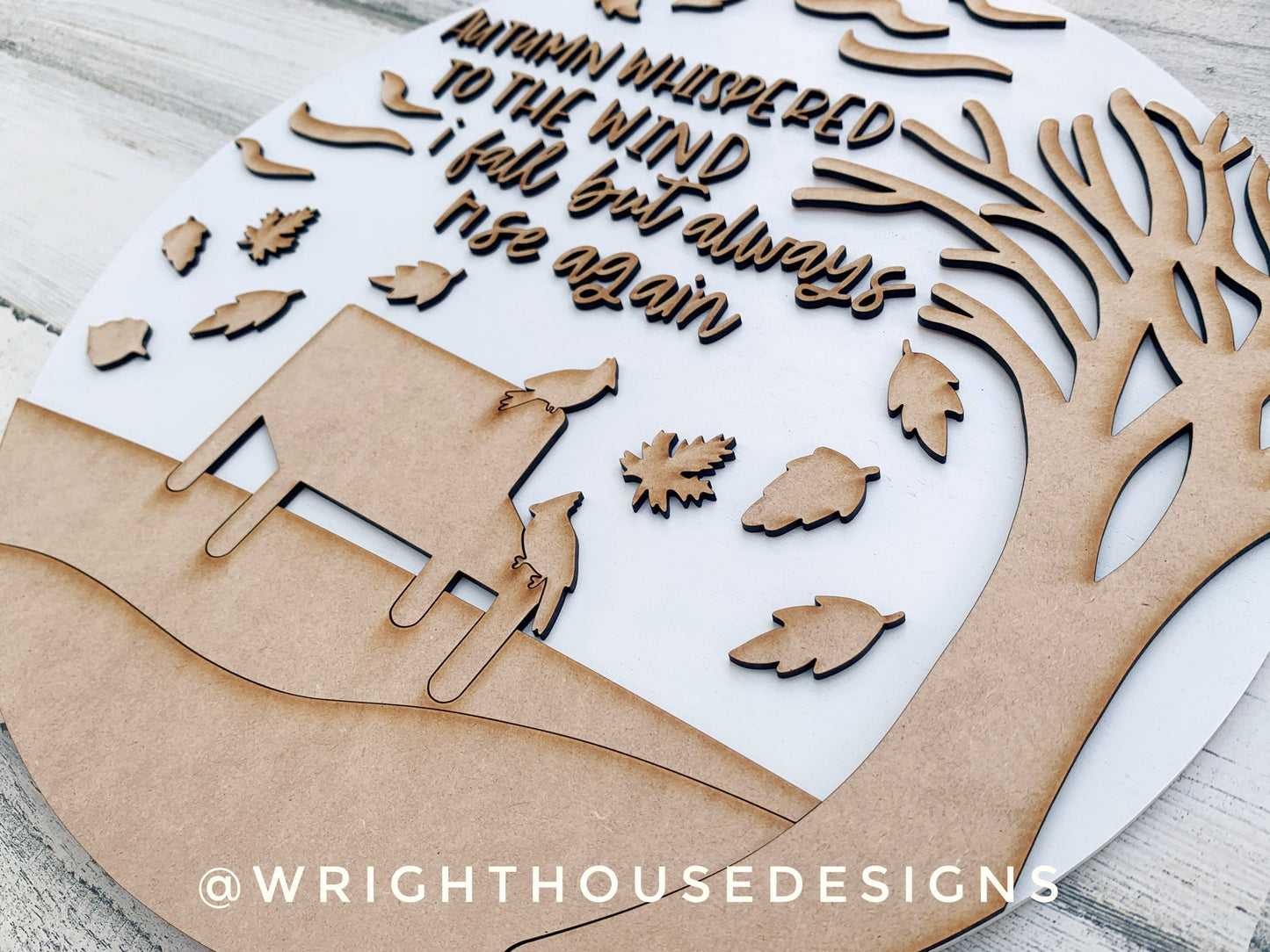 Windy Autumn Day Leaf and Cardinal Door Hanger Round - Seasonal Sign Making and DIY Kits - Cut File For Glowforge Laser - Digital SVG File