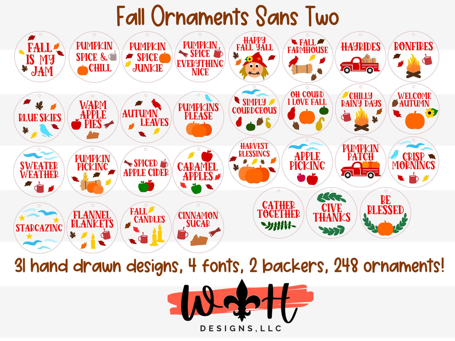 Farmhouse Fall Traditions Ornament Bundle - Handdrawn Tokens for Fall - Files for Cutting Machines and Glowforge Lasers - Digital SVG File