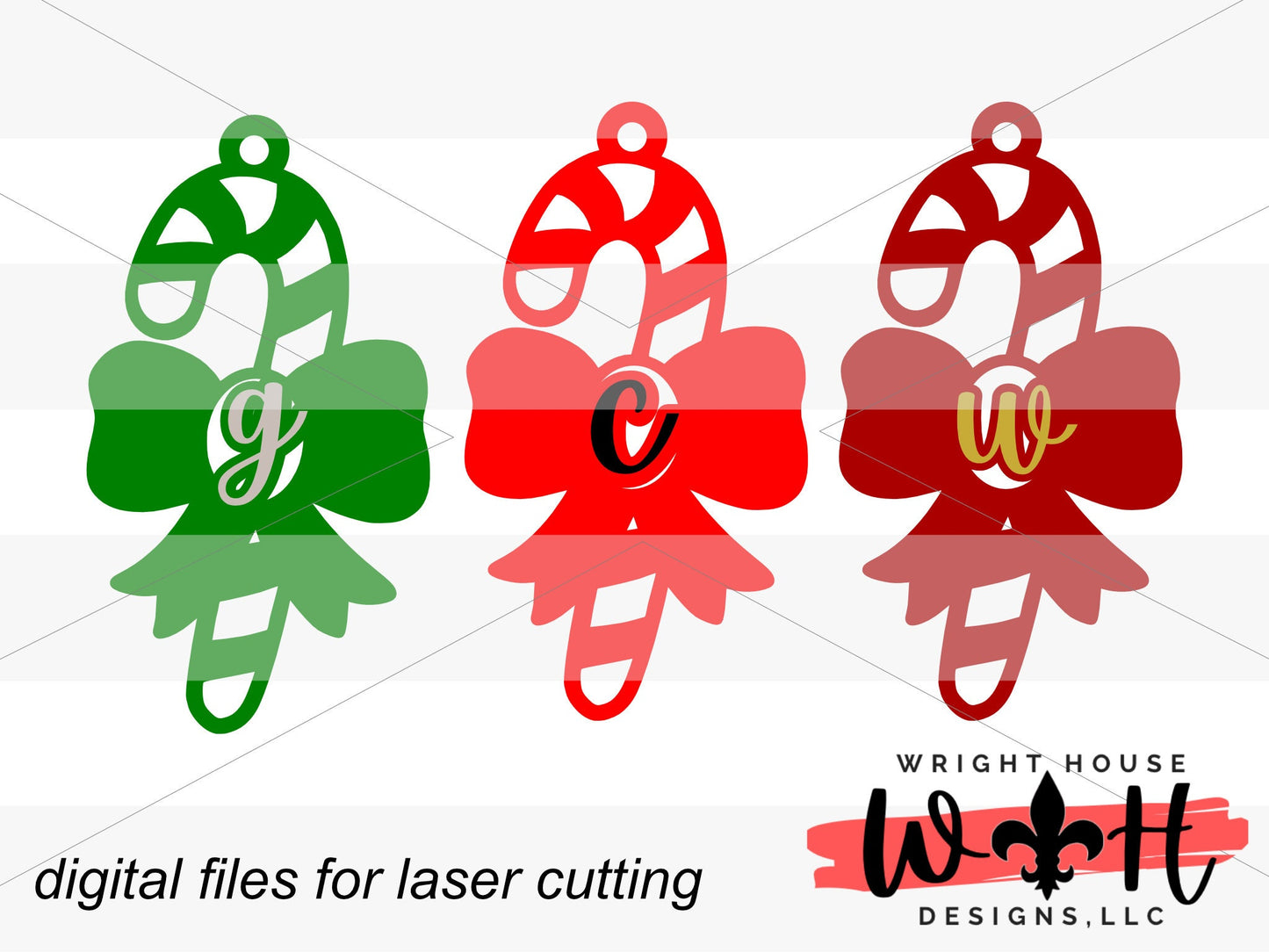 Candy Cane Monogram Stocking Tags Christmas Ornament Bundle - Quick Cut Gift Bag Tag Set - Cut File For Glowforge Lasers - Digital SVG File