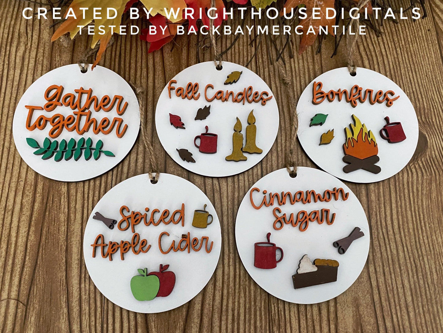 Farmhouse Fall Traditions Ornament Bundle - Handdrawn Tokens for Fall - Files for Cutting Machines and Glowforge Lasers - Digital SVG File